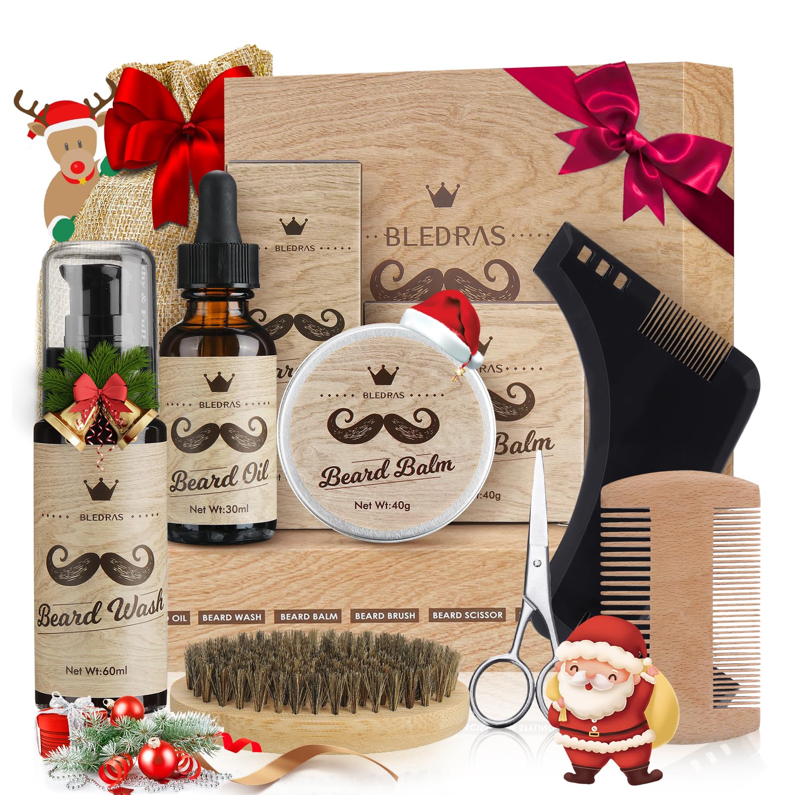 Kit Barba para Hombre, Bledras Kit Cuidado Barba Hombre Completo 9 en 1,con Aceite para Barba,Bálsamo para Barba,Champú,Cepillo para Barba,Peine,Tijeras ecc, Regalo de San Navidad para Hombre