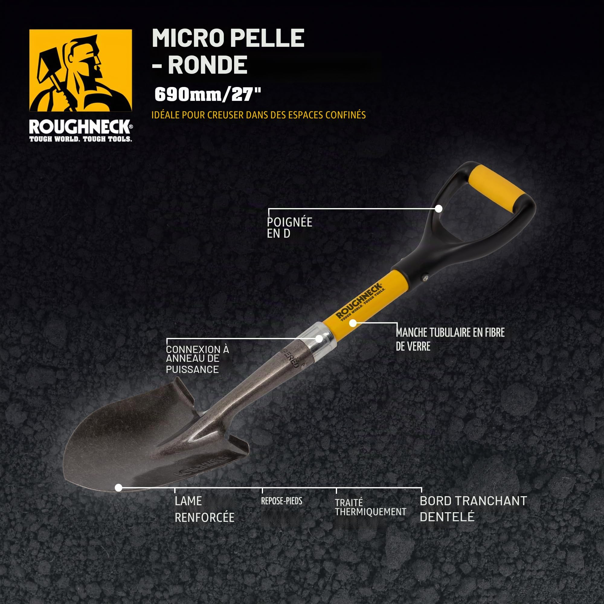 Roughneck Micro Pelle Ronde 68004 avec Manche 68,6 cm