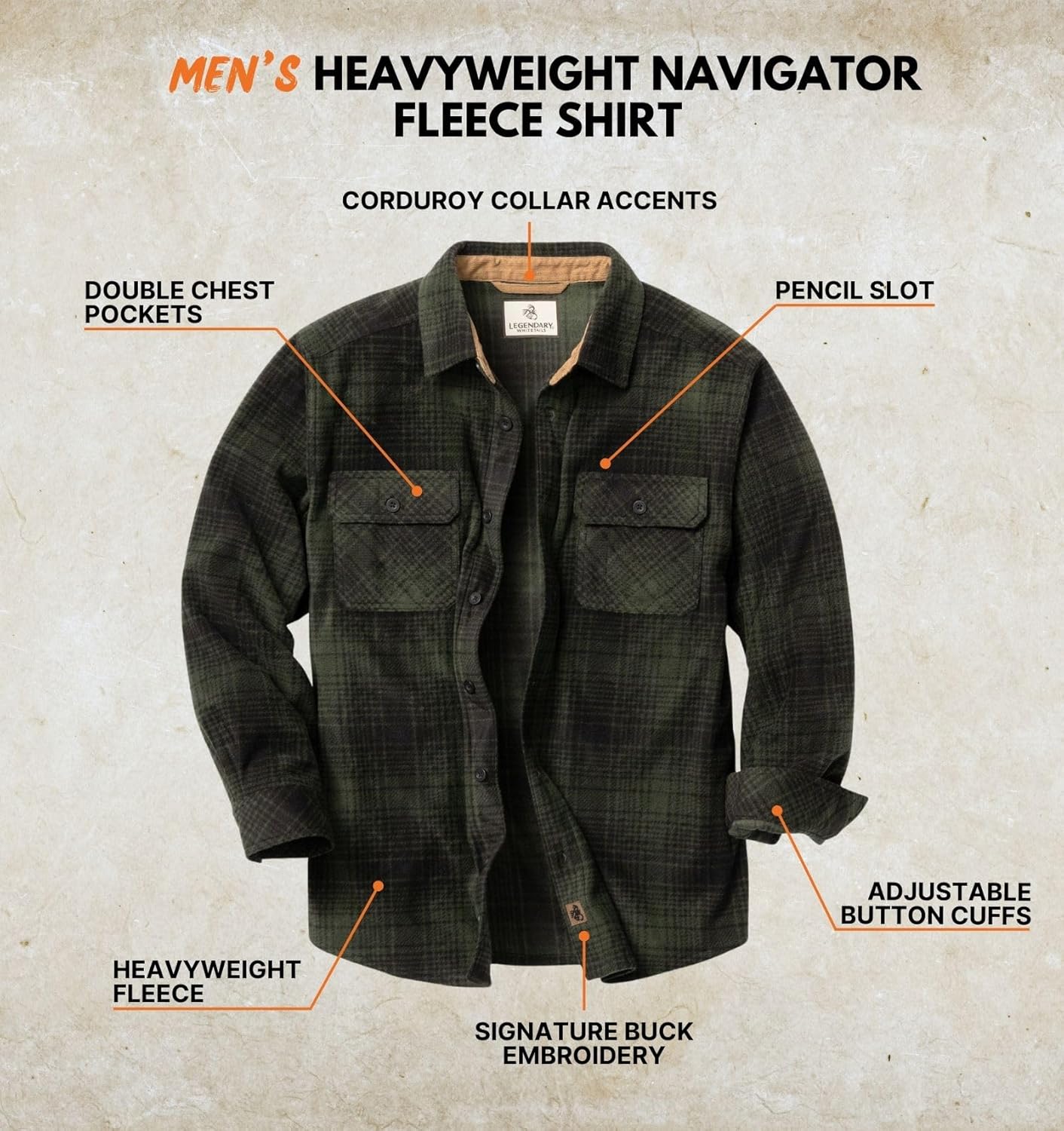 Legendary Whitetails Men’s Long Sleeve Fleece Button Up Heavyweight Shirt - Image 4