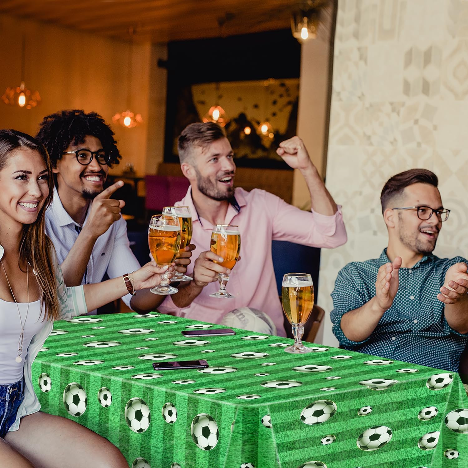 3 Pcs Soccer Table Cloth Plastic, 54" x 108" Soccer Tablecloth for Soccer Themed Birthday Party Sports Game Decoration（Green）