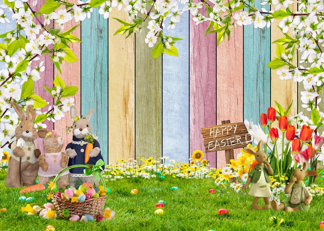 Amazon.com : SJOLOON Easter Backdrop Spring Photo Backdrop Rabbit Egg ...