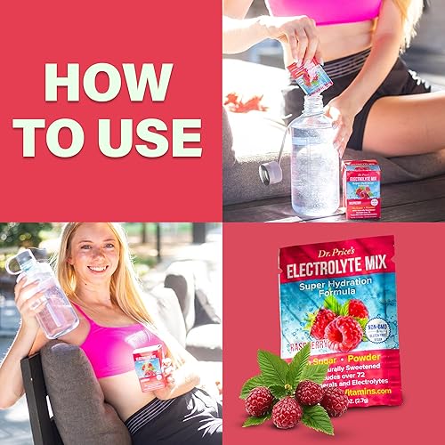 Miniatura 23 de Dr. Price's - Paquetes de polvo de hidratación con electrolitos - Arándano Granada, 30 paquetes | Mezcla de bebida electrolítica sin azúcar, 72+