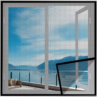 Fenstertüren Fensterfliegengitter 120x110cm Schwarz Fenster Moskitonetz mit Starkem Klettband für Türen/Patio
