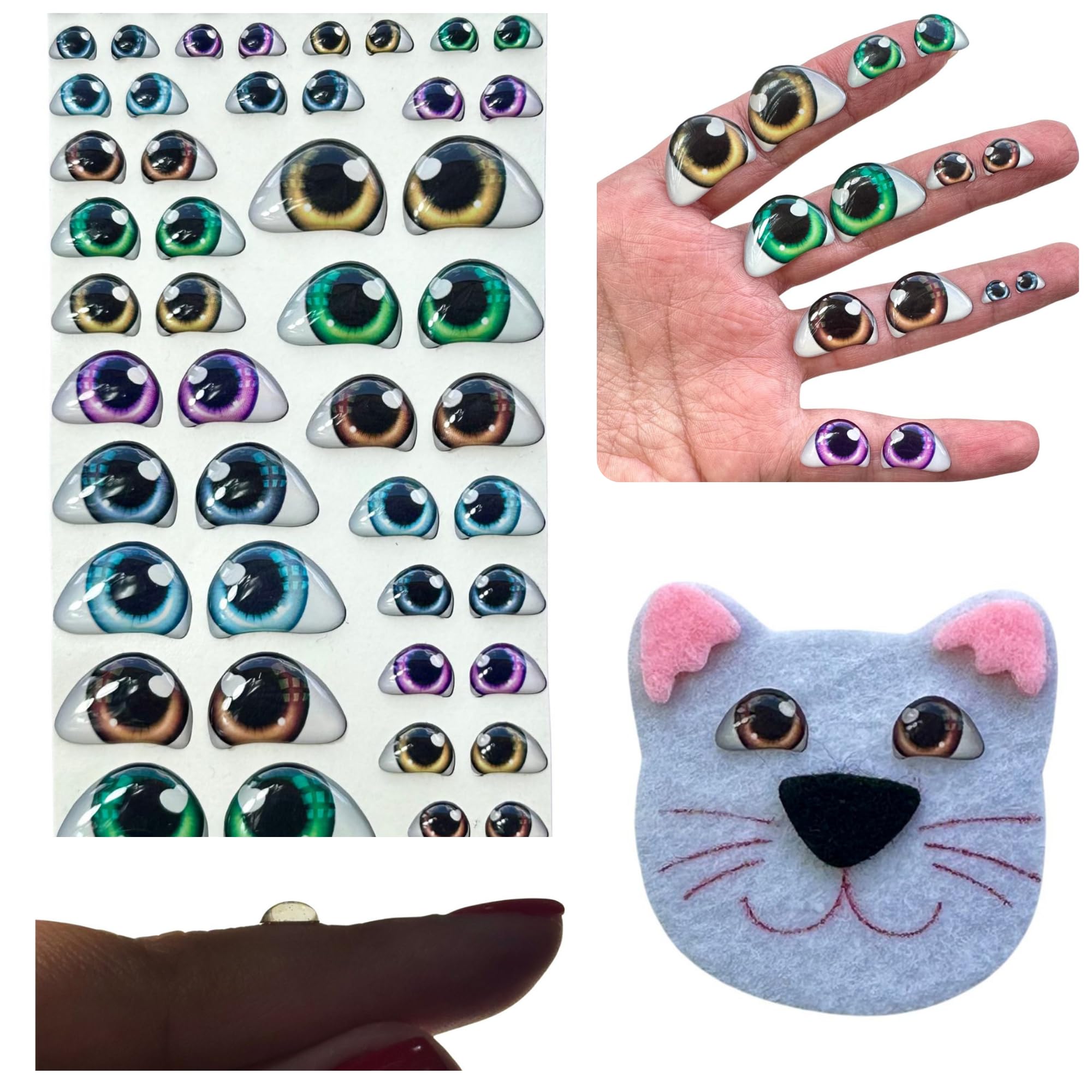 308-M: Assorted 3D Resin Googly & Wiggle Eyes (58 Pcs/29 Pairs, 5mm-22mm, Various Sizes) – Brown, Green, Purple, Blue- Self-Adhesive for DIY Crafts, Clay, Felt, Cold Porcelain, Polymer Clay