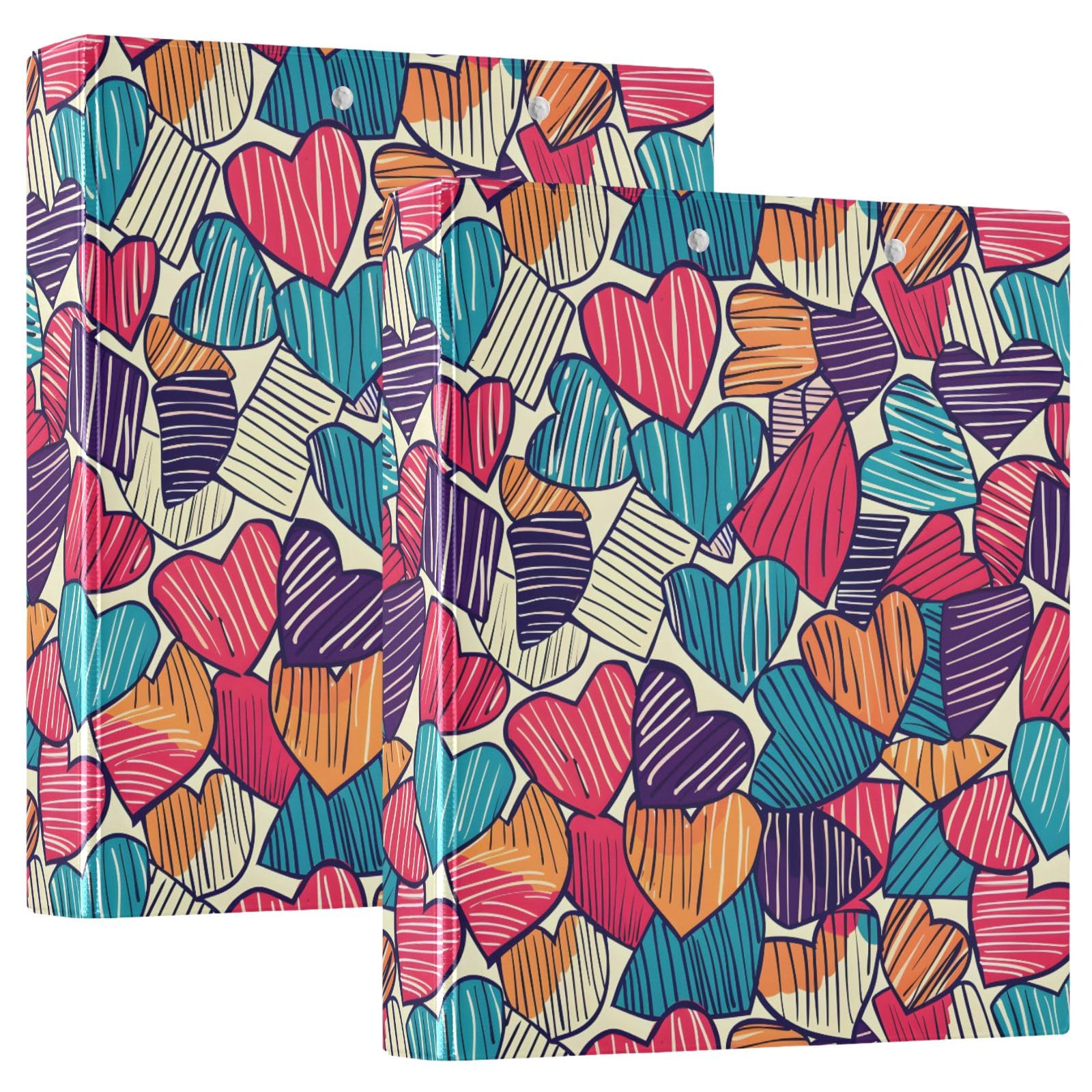 Raccoglitore a 3 anelli disegnato a mano, con cuore rotondo da 3,8 cm, contiene 200 fogli con 3 tasche interne trasparenti in PVC, per scuola e ufficio