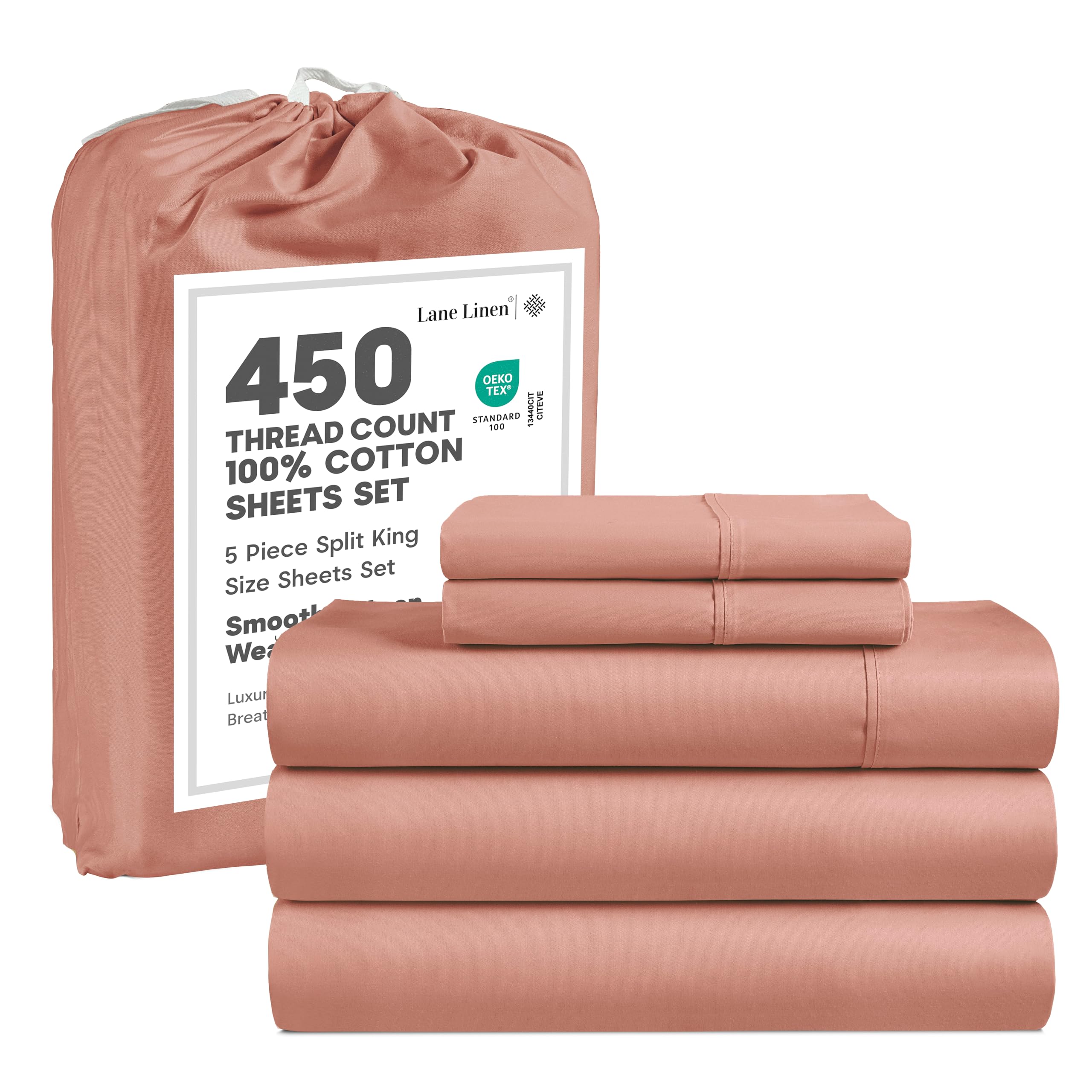 Lane Linen 100% Cotton Bed Sheets – 450 Thread Count Cooling Sheets Queen, Durable Daily Use Bedding, Value Comfort for Nightly Rest, Hotel Sateen Finish, Snug Fit 15" Deep Pocket Fitted Sheet – Taupe — view 58