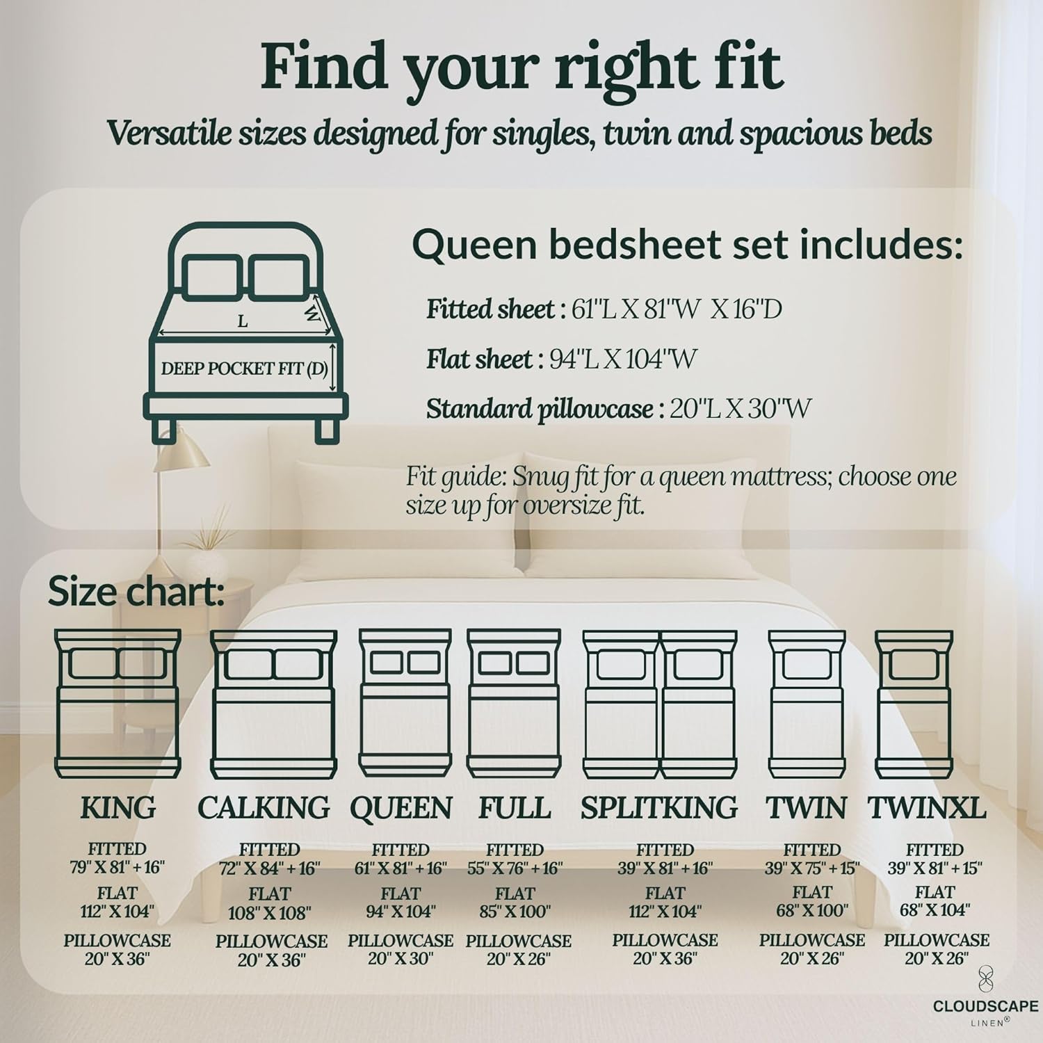 Cloud Scape Linen 100% Egyptian Cotton Sheets Queen Size, 4 Piece Breathable & Silky Sateen Weave Queen Sheet Set, Ultra-Soft & Perfect Cooling Hotel Luxury Sheets, Deep Pocket Fitted up to 15”, Taupe - Image 7