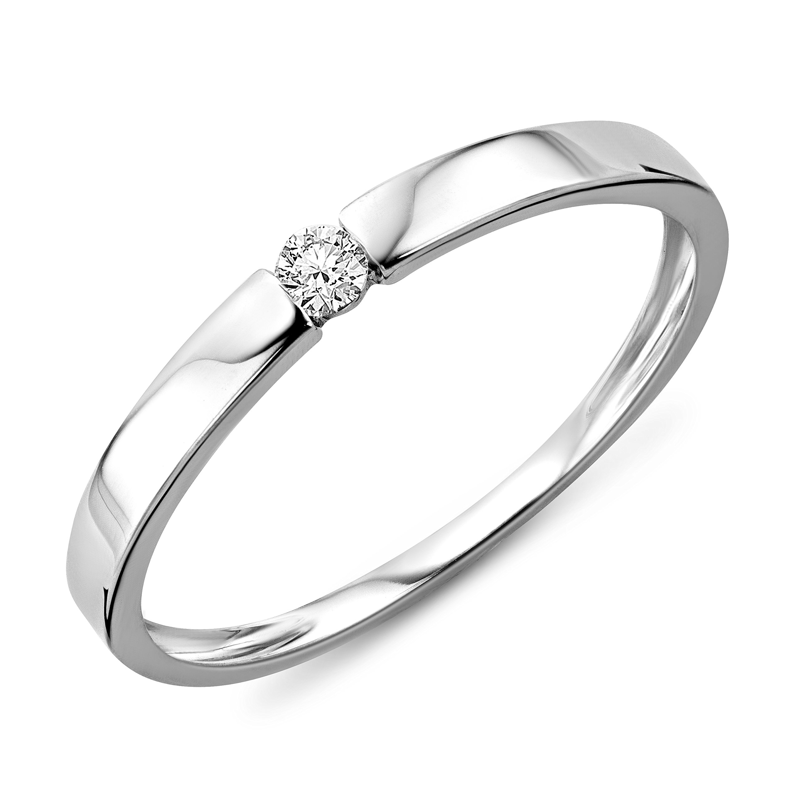 MIORE Anillo solitario de compromiso en oro blanco 9 quilates 375/1000 con diamante natural talla brillante de 0,05 quilates