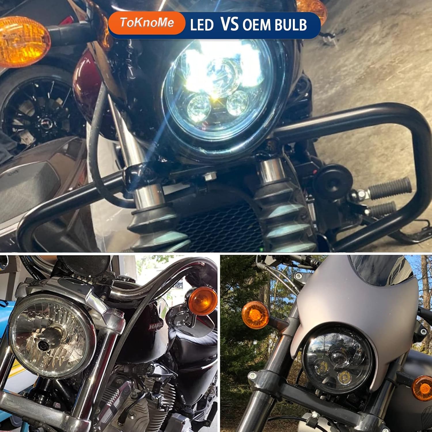 5.75 Pulgadas Faro LED Redondas para Motocicleta 6000-6500K 45W, Faros para Harley, Softair, Dyna, Sportster y Todos los Demás Modelos, Negros