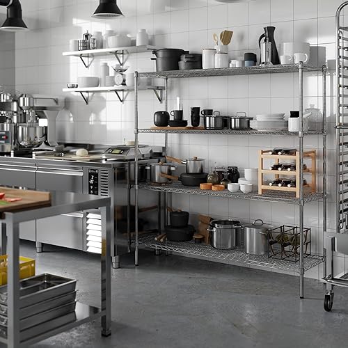 Miniatura 401 de Kit de estantería de alambre cromado de 4 niveles de 24 pulgadas de profundidad x 24 pulgadas de ancho x 64 pulgadas de alto Unidad de estante