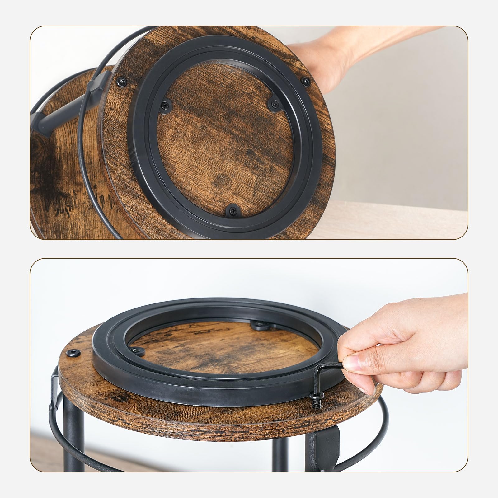 YATINEY Étagère à Épices, Organisateur Pivotant, Plateau Rond à 2 Niveaux, Emballé par 2, Plateau à Épices Rotatif, pour comptoir de Cuisine Marron Rustique et Noir XSR22L2BR