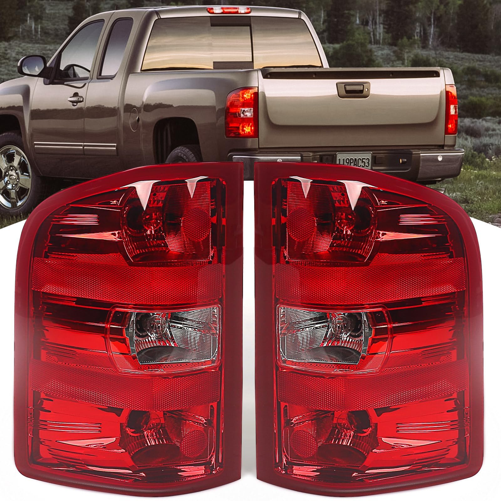 Tail lights Assembly Compatible with Chevy Silverado 2007-2013 Replacement Silverado 07-13 1500 2500 HD 3500 HD OE Style Rear Brake Lamp (Red Trim)