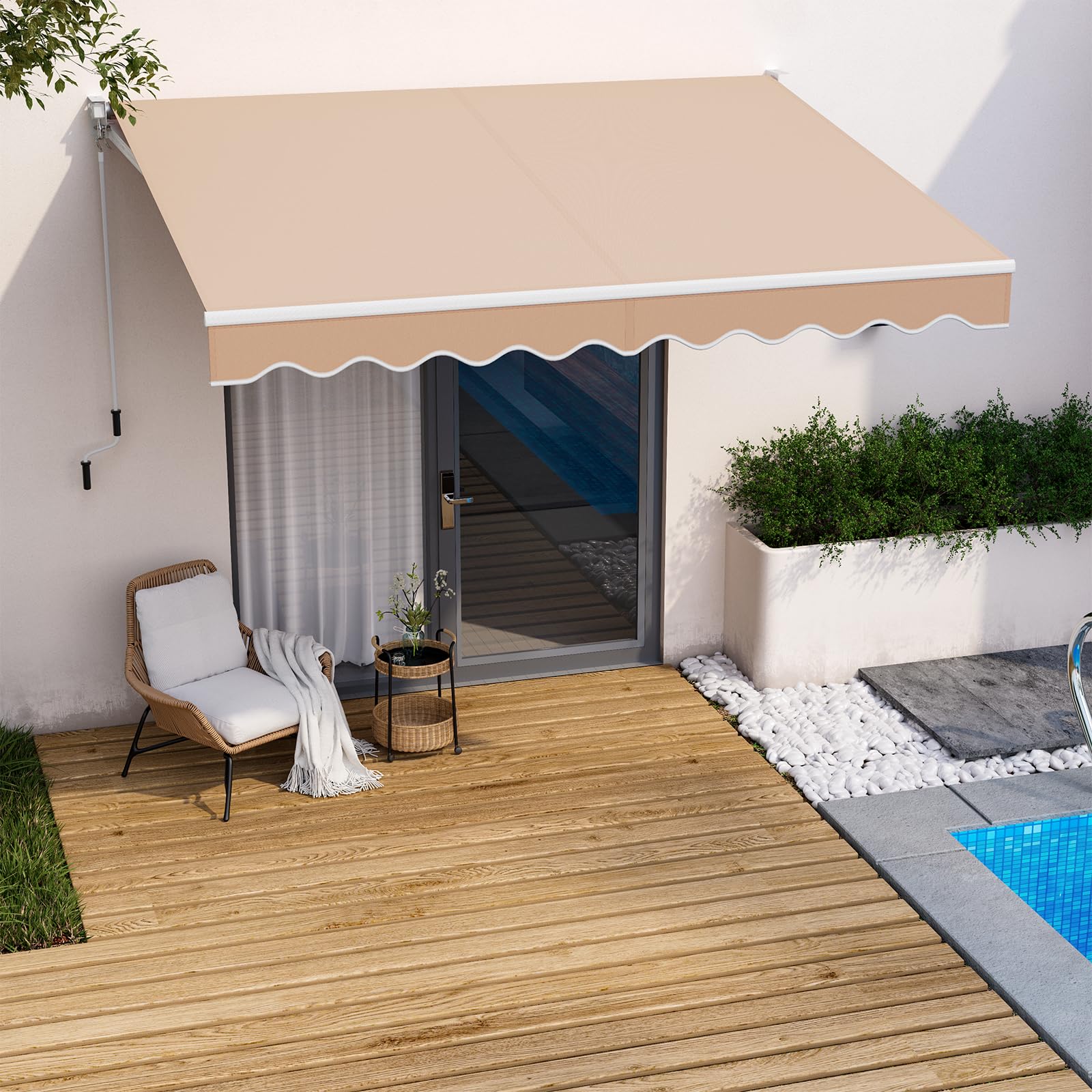 HOMASIS Einziehbare Markise 2,5 x 2/3 x 2,5 m, Gartenmarkise mit UV- & Wasserschutz, Balkonmarkise mit Handkurbel, Winkel einstellbar, Gelenkarmmarkise für Balkon & Terrasse (Beige 245 x 200 cm)