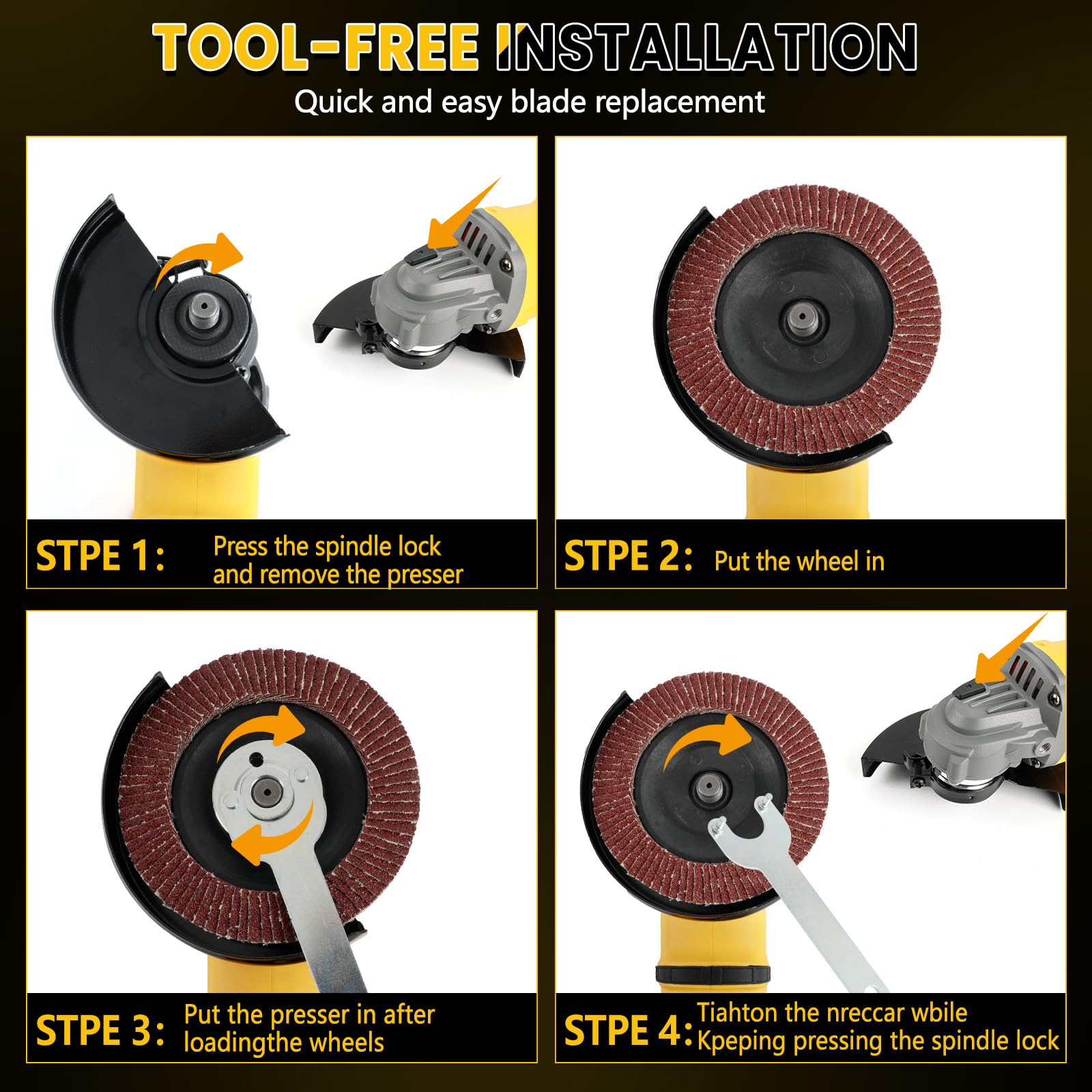 Smerigliatrice angolare compatibile con Dewalt batteria 18V, Ø125mm, Motore Senza Spazzole, 3 Velocità, Protezione Rapida, Manico Anti-Vibrazione, Incl. Dischi(senza batteria) (DW Giallo)