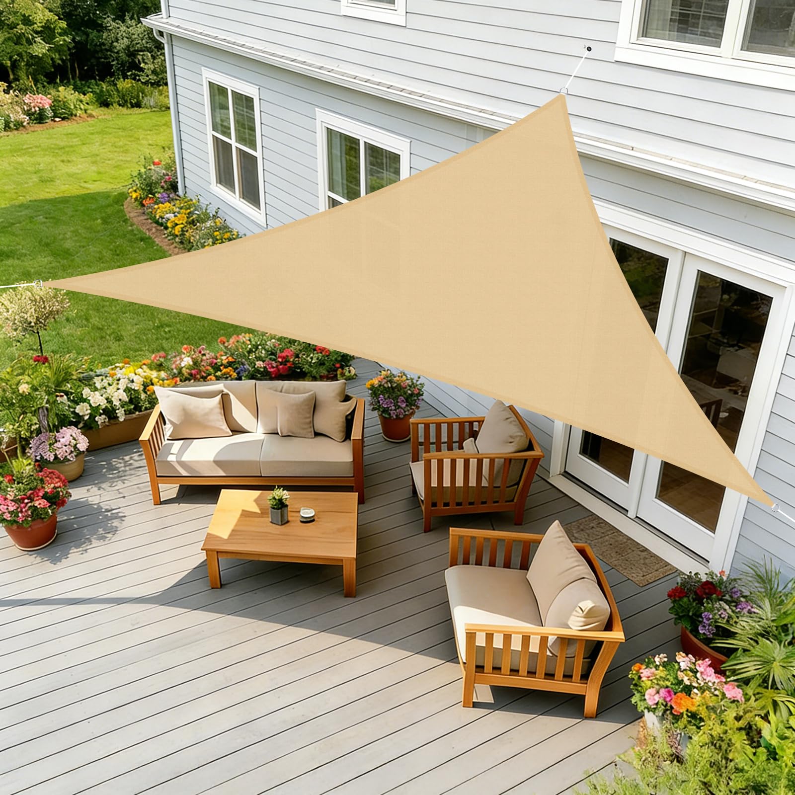 HENG FENG Sonnensegel 5x5x5m Dreieckig Wasserdicht mit 95% UV-Schutz Sonnenschutz für Garten Terrasse Balkon | Wetterfest & Windstabil aus hochwertigem PES Polyester