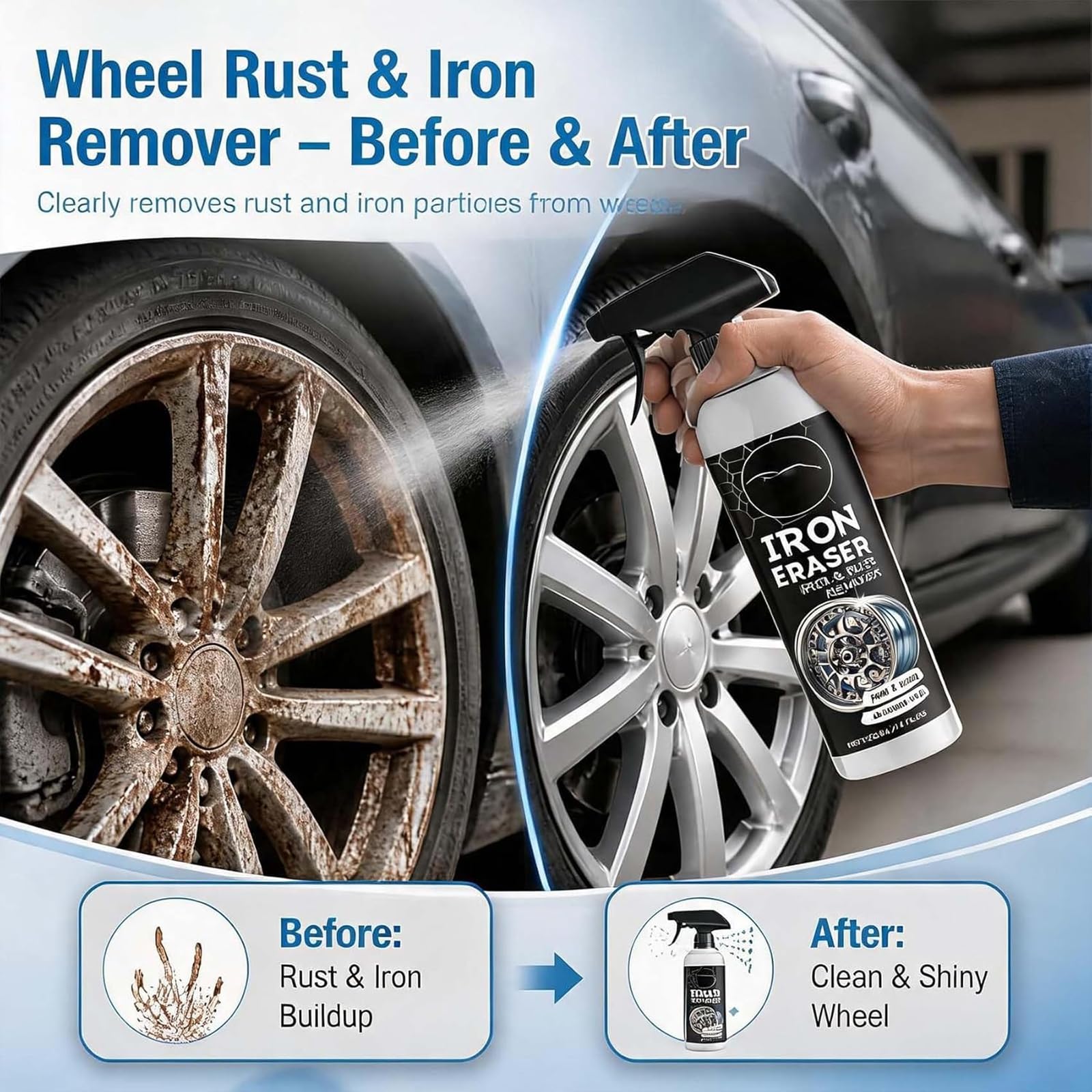 Gomma per ferro da stiro per auto - Spray rimuovi ruggine per ruote e vernice, pulizia delle superfici automobilistiche - Rimuovi ruggine e polvere dei freni ad azione rapida (3Pcs)