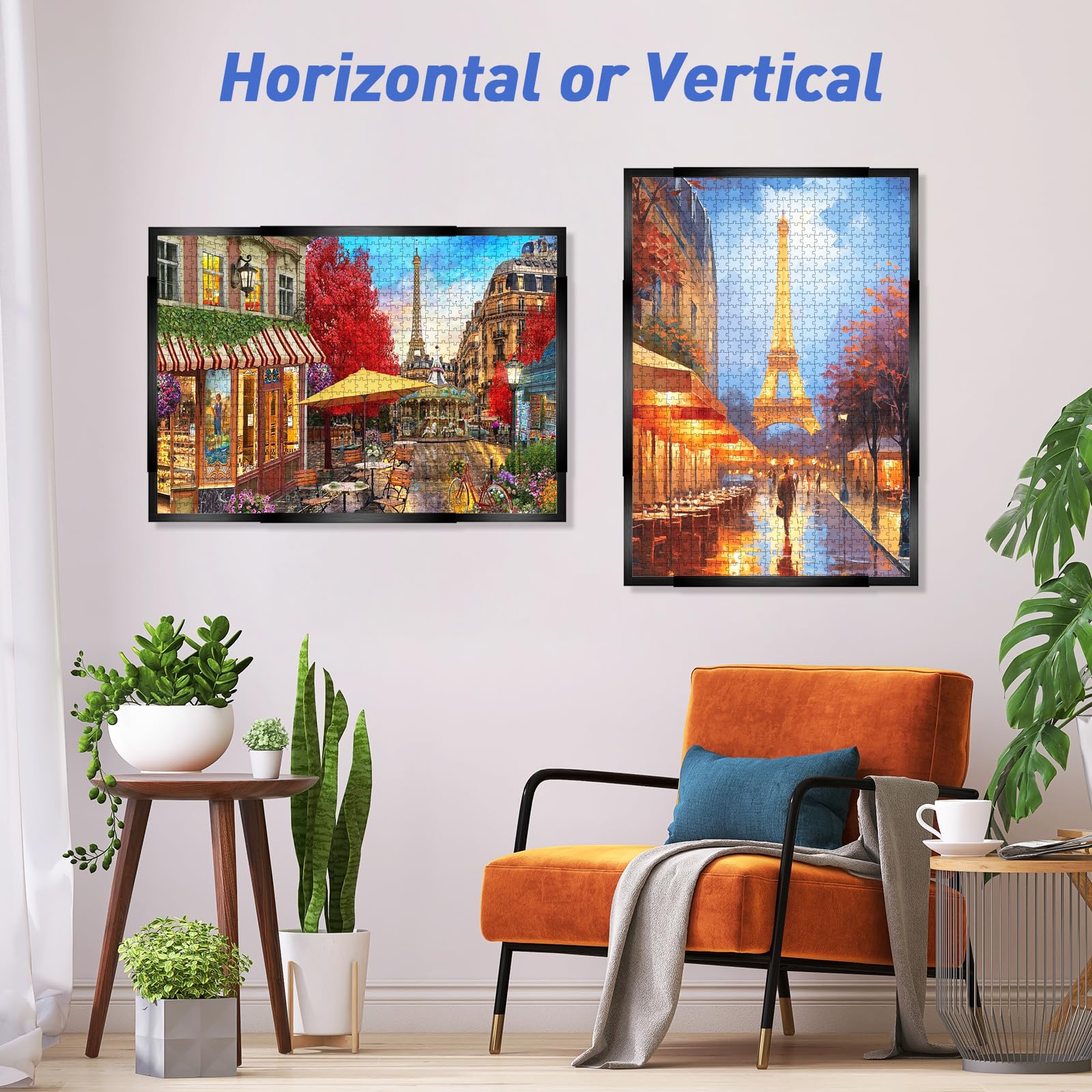 MICEPLAY Adjustable Puzzle Frame for 1000/1500/2000 Piece Puzzles, Lightweight Wall Mount Frame for Posters and Pictures, Horizontal & Vertical Display, Large Black Frame for Gallery Wall & Home Decor