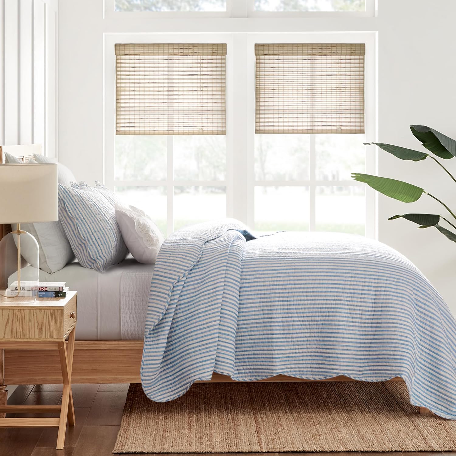 Levtex Home - Martha Stripe Quilt Set - King Quilt and Two King Shams - Stripe - Blue White - Quilt (106x92in.) and Shams (20x36in.) - Reversible - Cotton Quilt - King/Cal King Blue