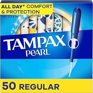 Tampax Pearl Tampons for Women, with LeakGuard Braid, Regular Absorbency, Unscented, 50 Count