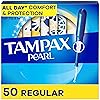 Tampax Pearl Tampons for Women, with LeakGuard Braid, Regular Absorbency, Unscented, 50 Count