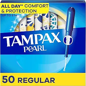 Tampax Pearl Tampons, with LeakGuard Braid, Regular Absorbency, Unscented, 50 Count