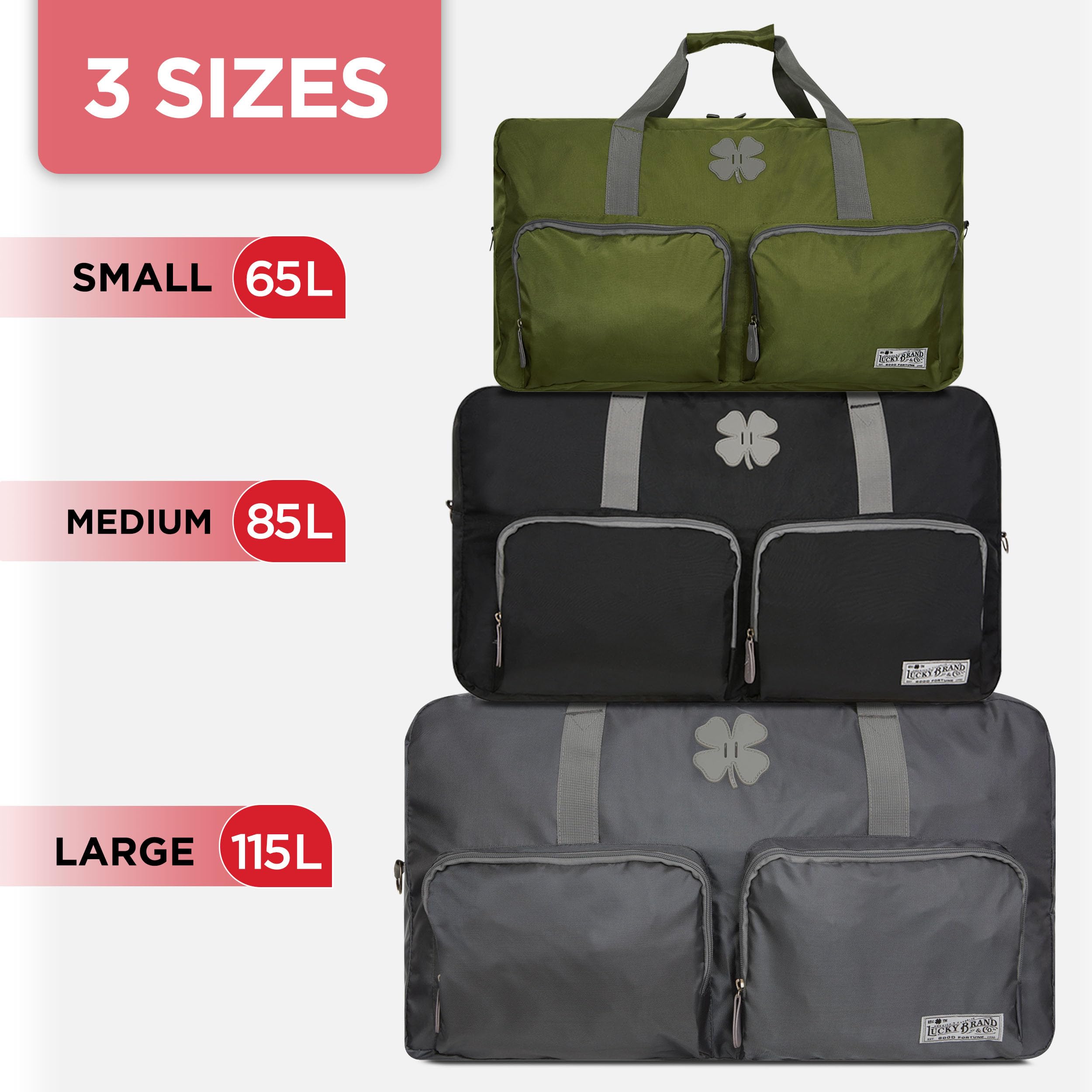 Lucky Travel Duffel Bag 65L, borsa da palestra e grande borsone da uomo, borsa pieghevole da notte per donna e uomo con tracolla regolabile, nero