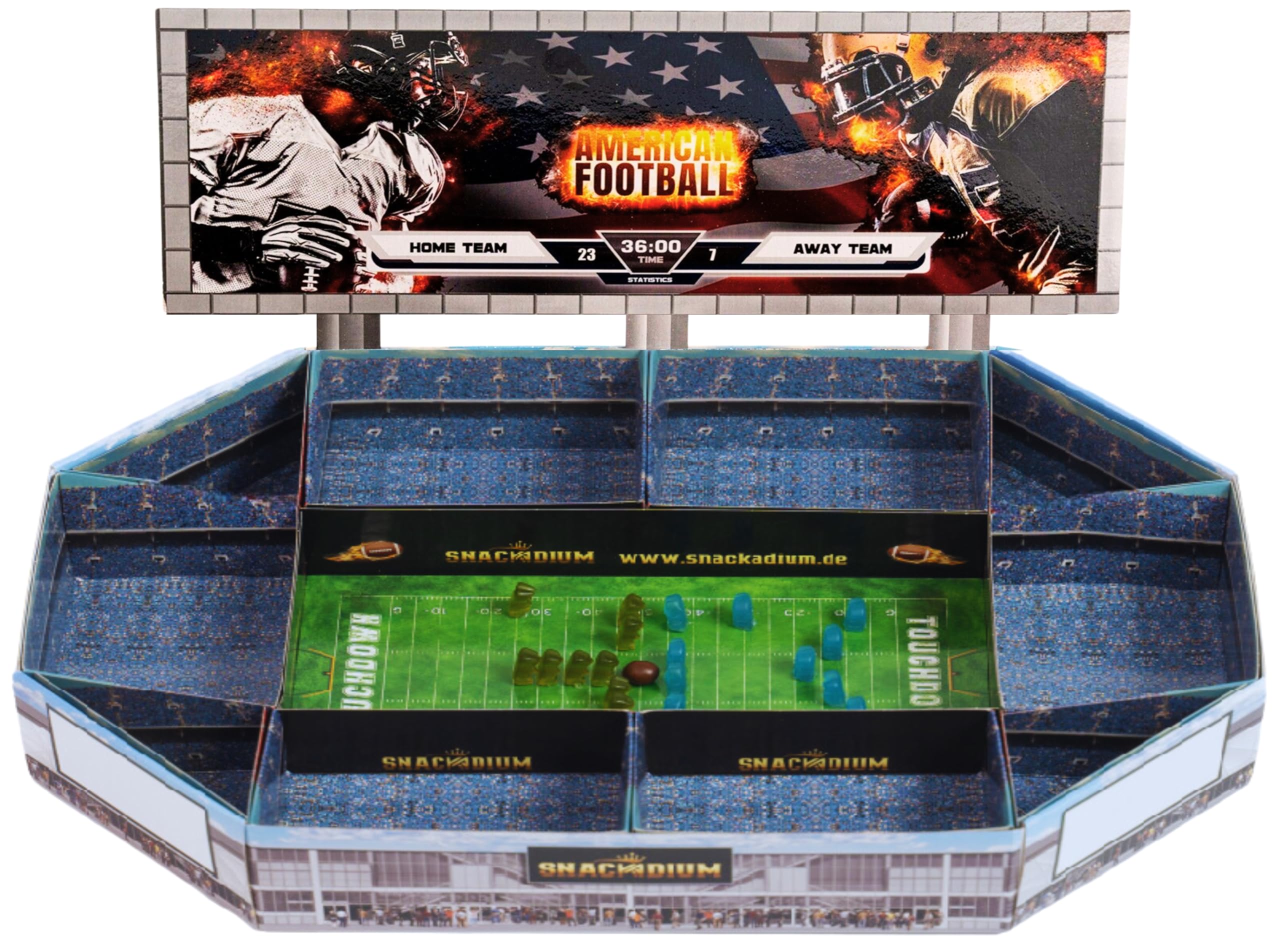 Das SNACKADIUM für spannende Footballabende/Snackstadion für echte Footballfans/Super Bowl - American Football Snack Stadion (Blau)
