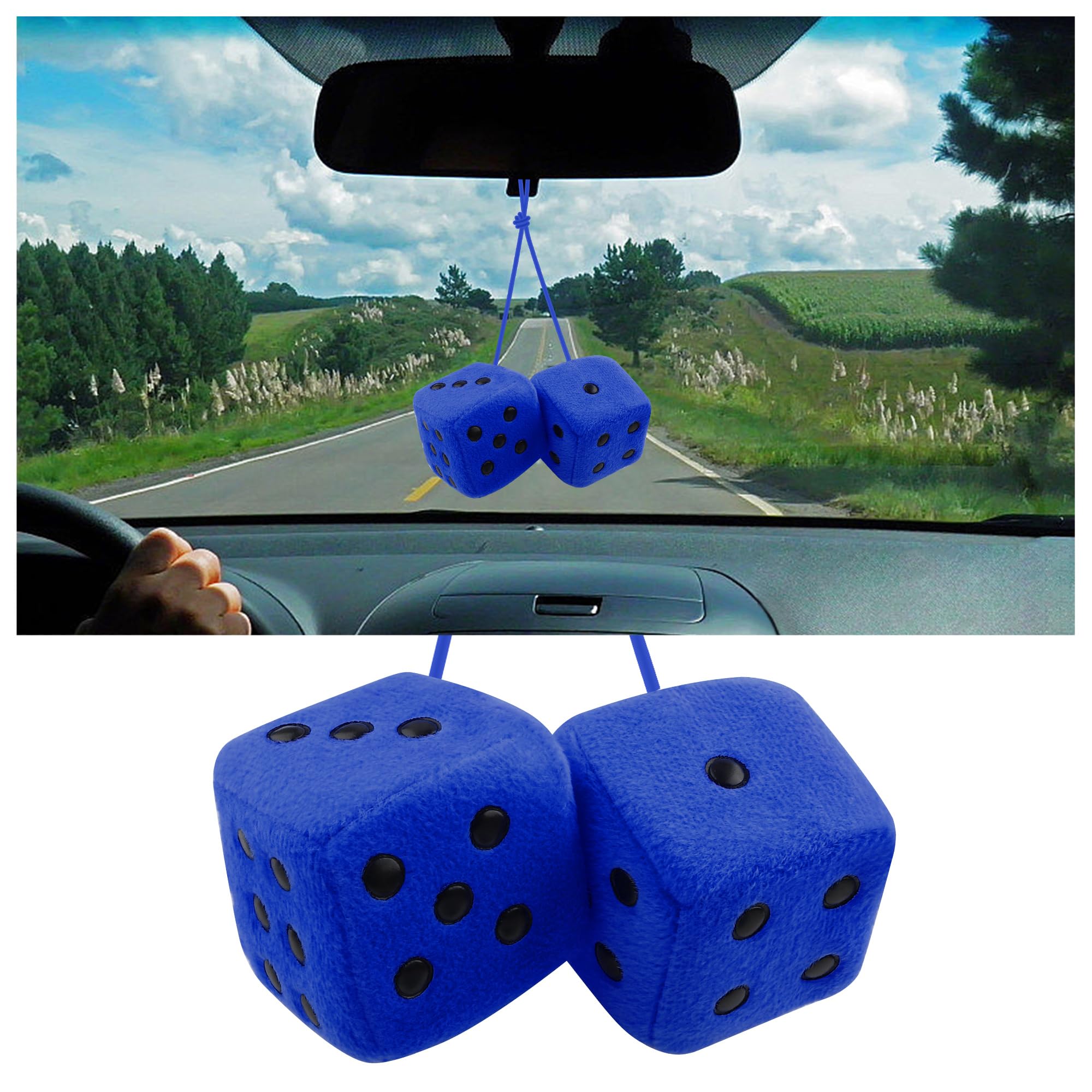 IHOTDER Plush Fabrics Hanging Ornament, Stylish Fun Dice Car Accessories (Blue)