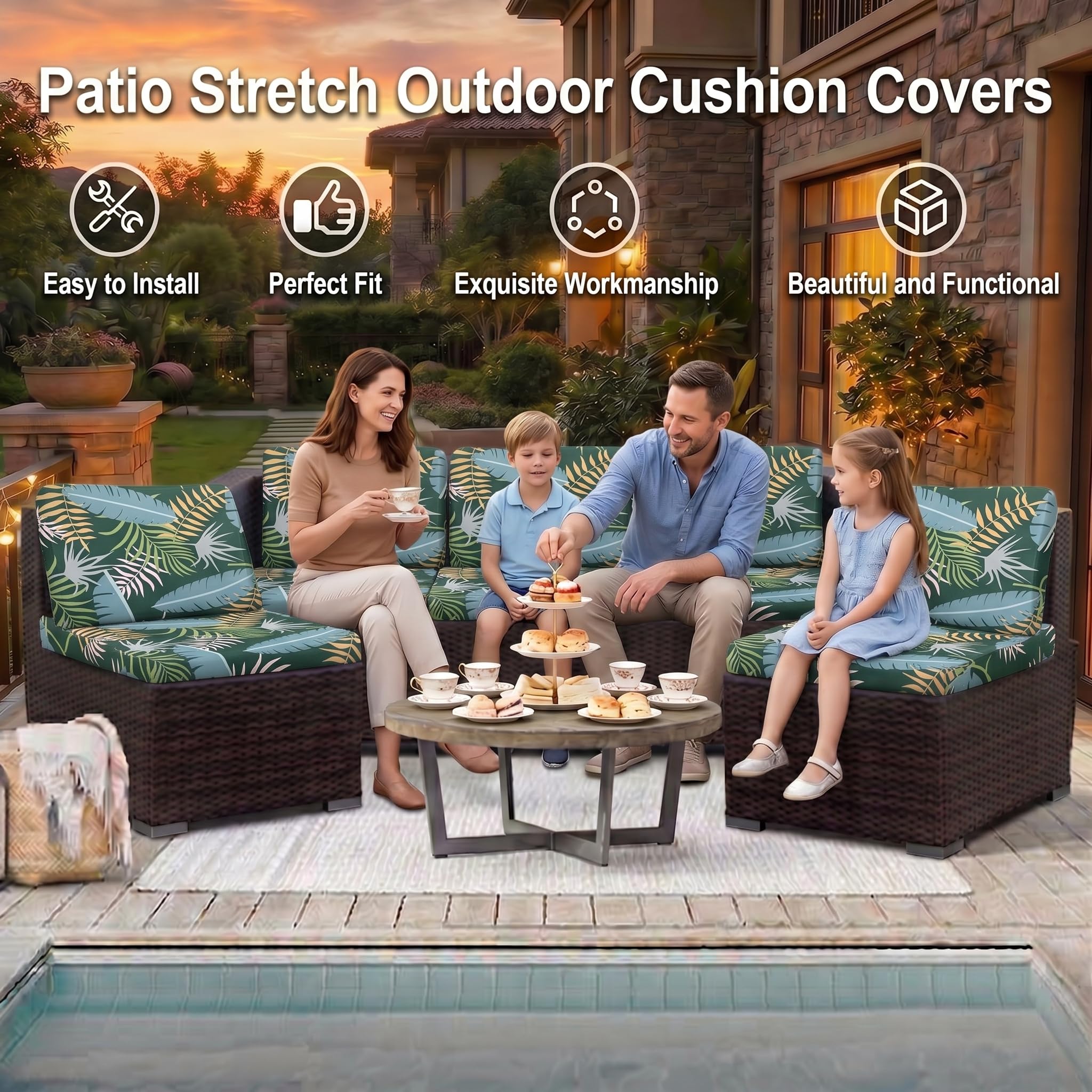 Funda de cojín para sofá de patio al aire libre, fundas elásticas de repuesto para cojines de muebles de patio, fundas de sofá suaves, fundas de asiento flexibles y protectores de silla duraderos (8