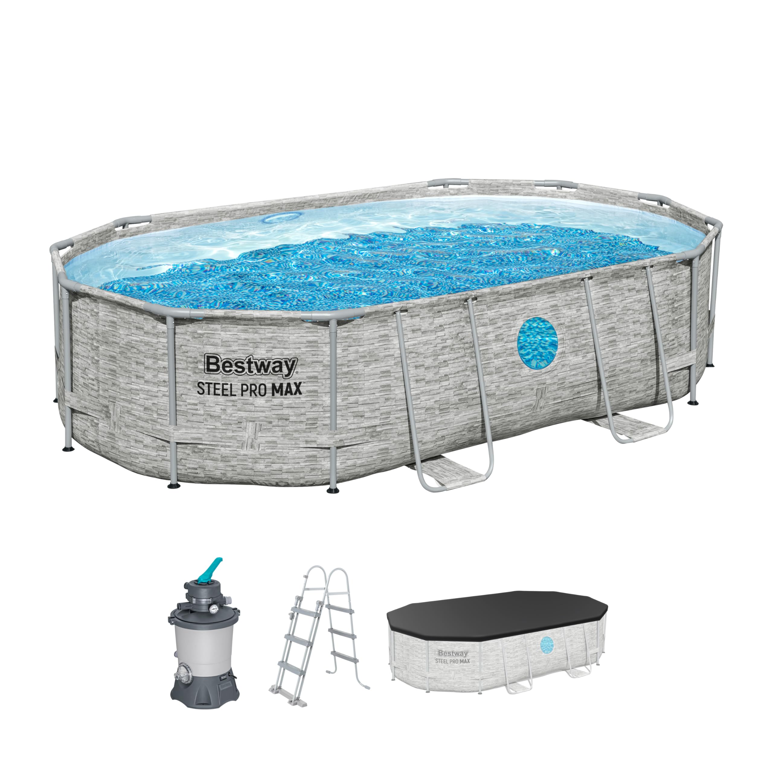 Bestway Steel Pro Max Kit Piscine Hors Sol Ovale Splashview - 488 cm x 305 cm x 107 cm - Gris