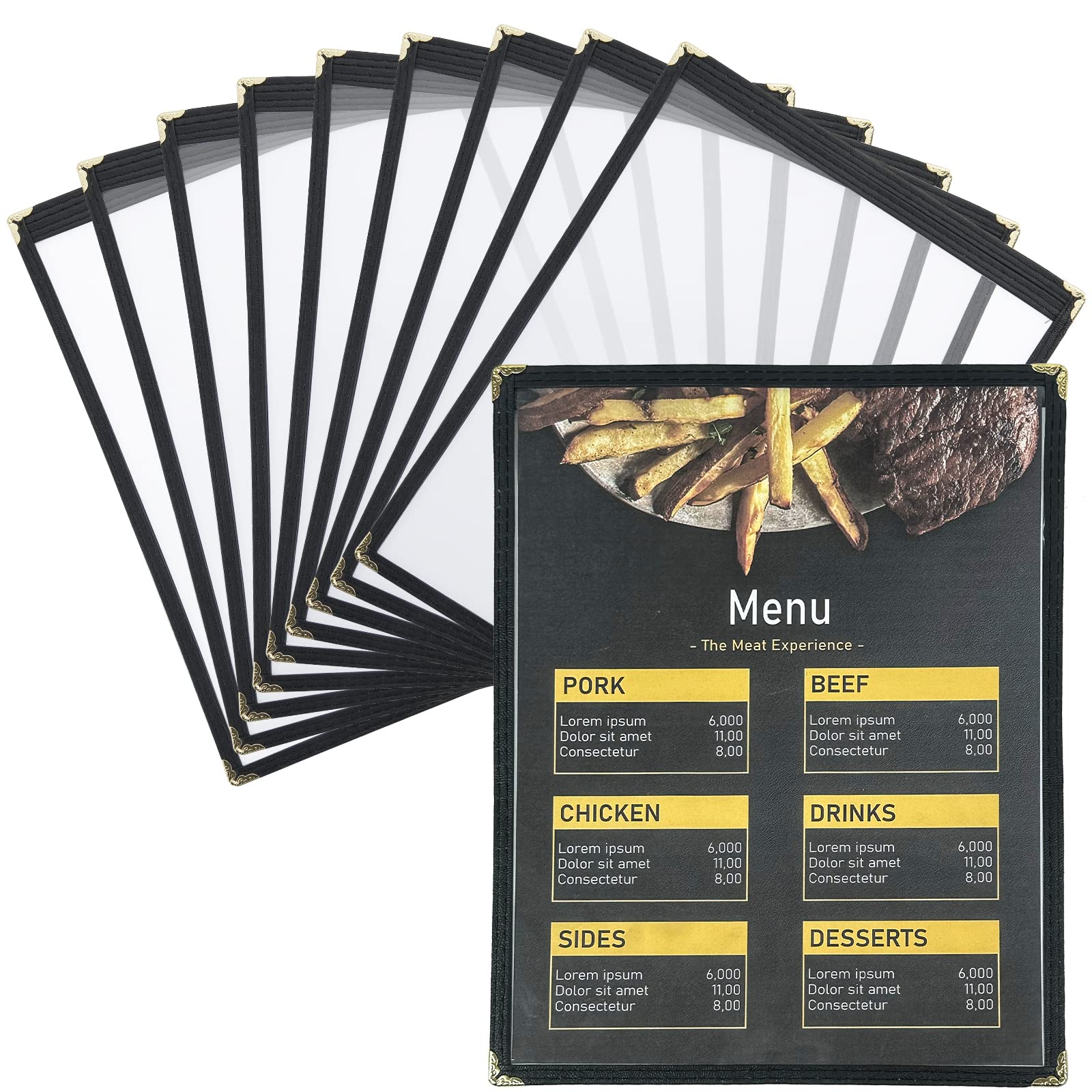 FLK Tech Restaurant Menu Covers/Fits 8 1/2" x 11" Paper/ 10 Pack (1page)