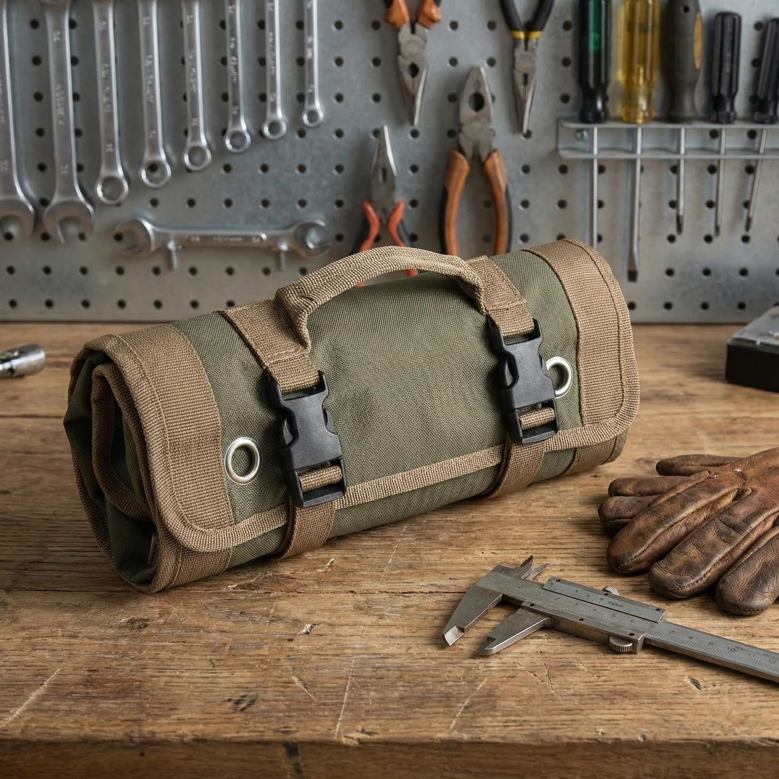 Bolsa de herramientas enrollable de tela Oxford 900D, rollo de herramientas portátil con 6 compartimentos con cremallera, organizador de herramientas para electricistas, artesanos, camping y