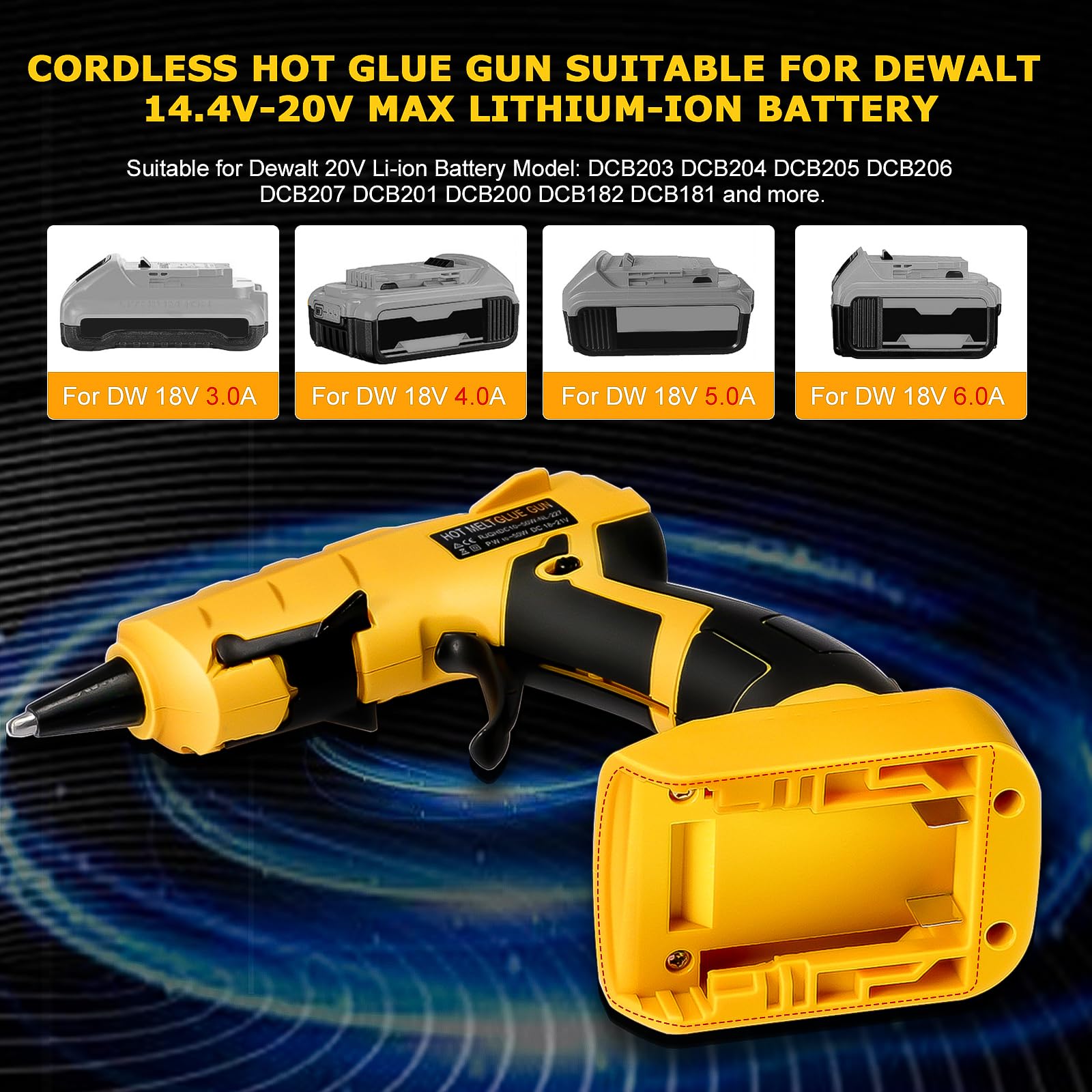 Pistola per colla a caldo senza fili per Dewalt, adatta per batteria agli ioni di litio Dewalt 18/20 V max, 30 secondi di preriscaldamento rapido, pistola per colla a caldo a grandezza naturale, con