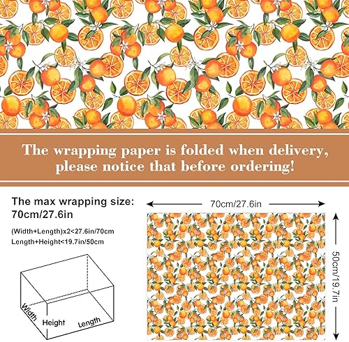 Miniatura 2 de AnyDesign - Papel de regalo naranja para acuarela, frutas cítricas, papel de regalo plegado a granel, papel de arte plano mandarina para cumpleaños,