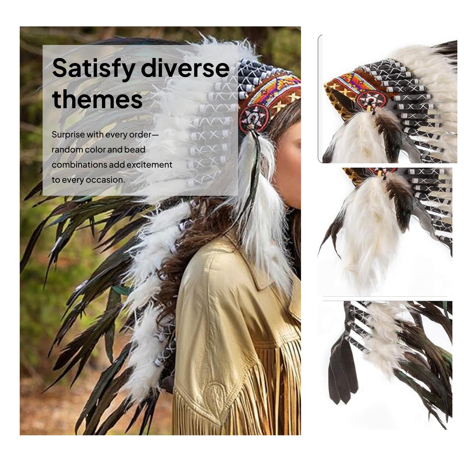 misppro Chapeau indien avec plumes pour homme, chapeau de cosplay, jeu de rôle, déguisement, 80 x 45 cm