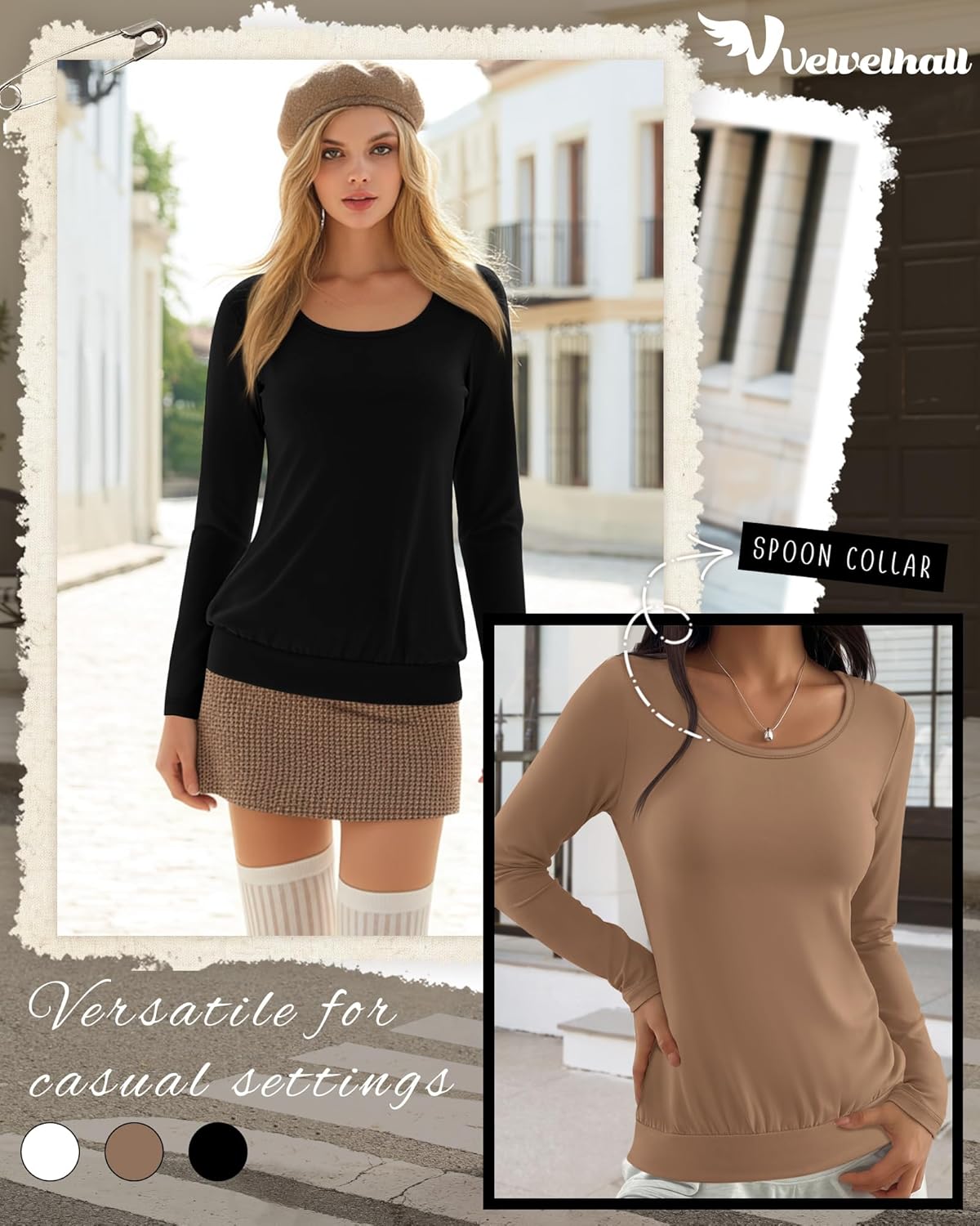 3 Pack Women's Long Sleeve Shirts Scoop Neck Tops Fit Banded Hem Loose Basic Tee Soft Undershirt Fall Layering - Image 3