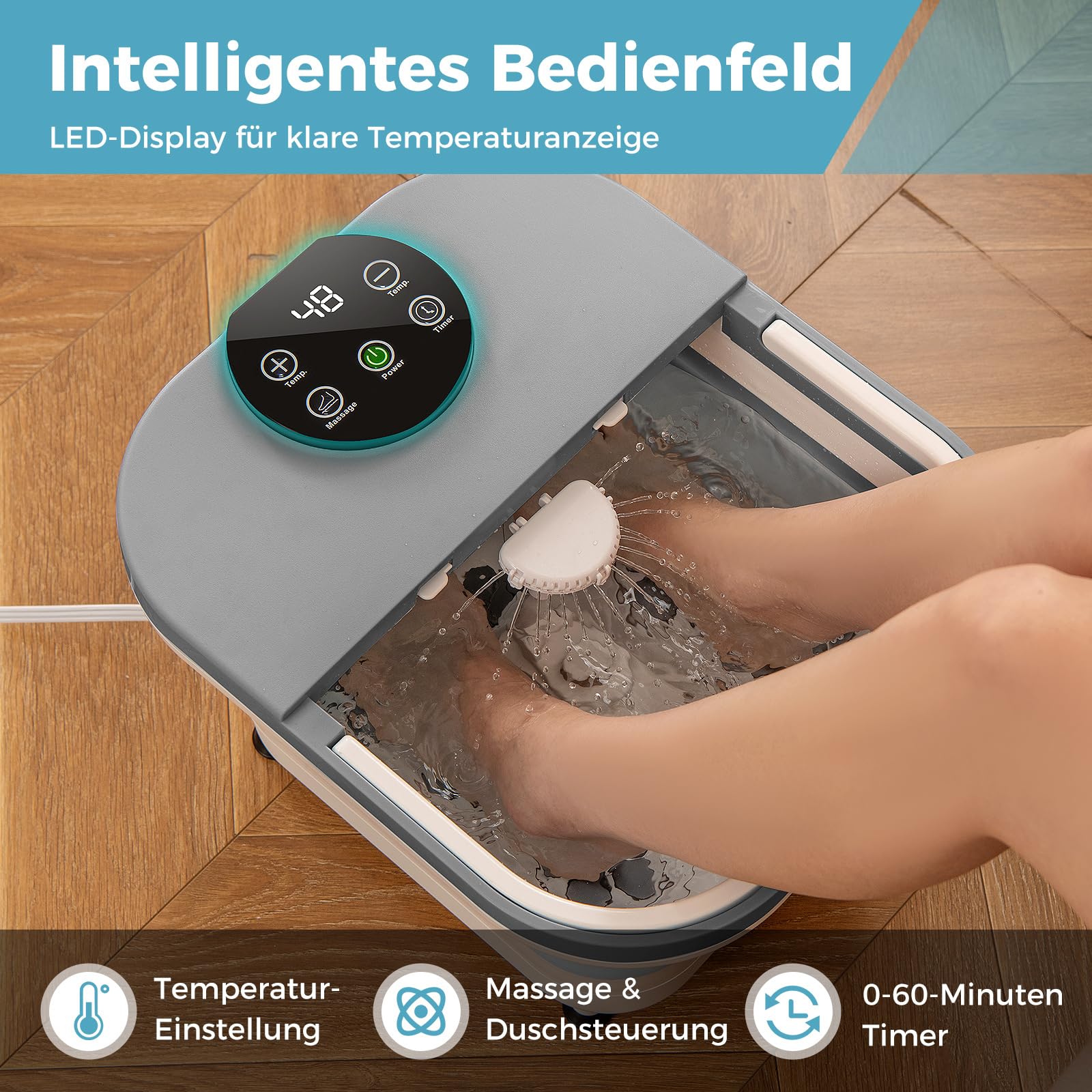 GOPLUS Fußmassagegerät klappbar, Fussbadewanne mit Massage, Fußbad elektrisch - 35-48℃ Temperaturregelung | Dusch- & Heizfunktion | Timer | 30 Massagerollen - Fußbad Massagegerät zur Stresslinderung
