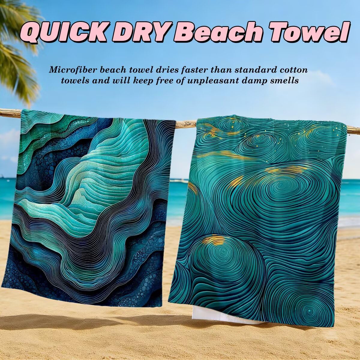 Serviette de Plage Microfibre, Lot de 2 Serviette de Bain Grande Taille 100x220 cm, Séchage Rapide Drap de Bain Abstrait, Anti Sable Serviettes de Plage, Serviettes Microfibre Sport pour Travel -4160