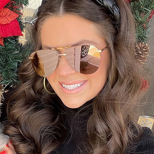 Vista 8 de DIFF Tahoe Designer Oversized Aviator Sunglasses for Women UV400 Protection Brushed Matte Gold Frames