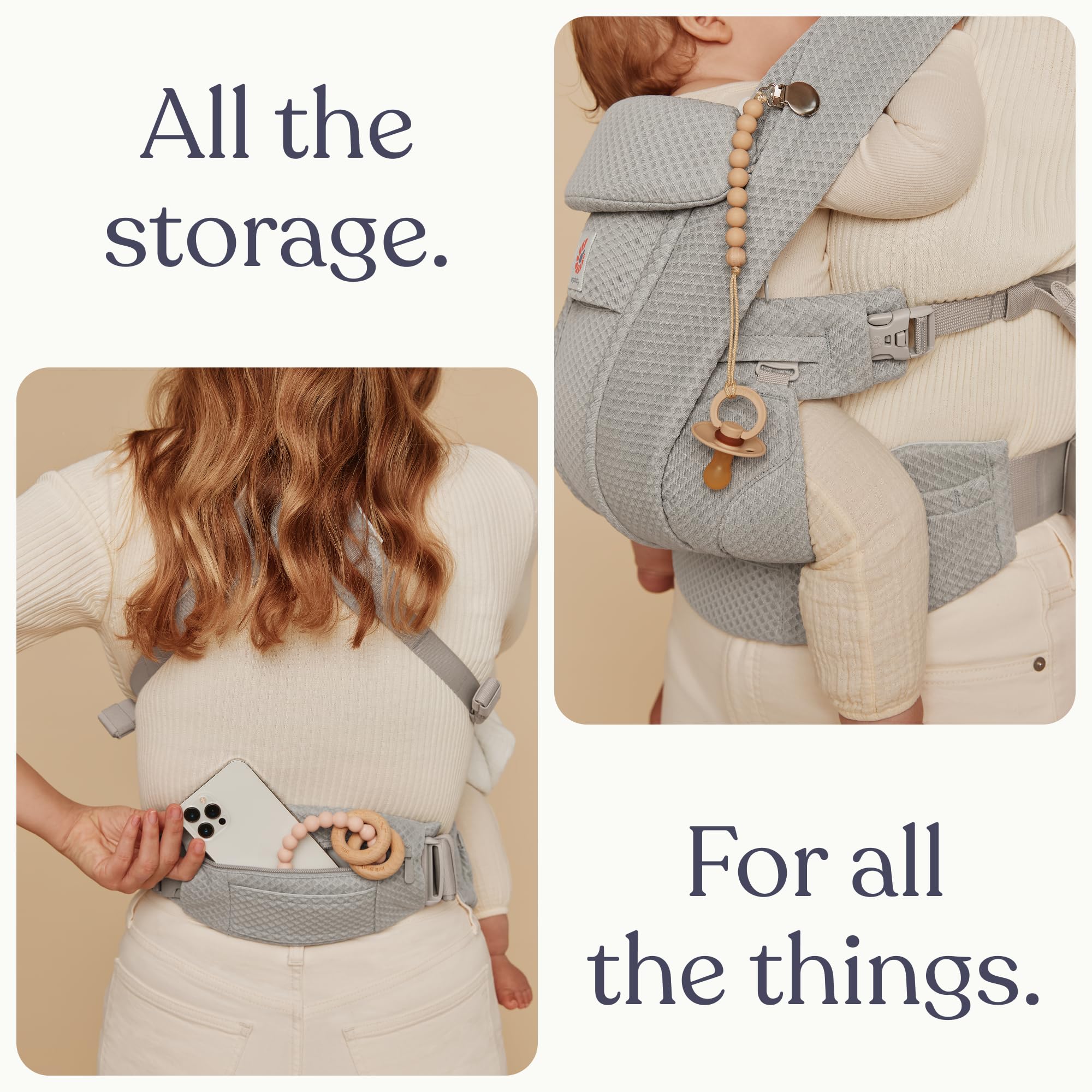 Ergobaby Omni Deluxe Porte-bébé tout-en-un pour les nouveau-nés dès la naissance jusqu'à 20kg, porte-bébé ergonomique en lin 4 positions, dorsal, porte-bébé de voyage, Natural Linen - 4