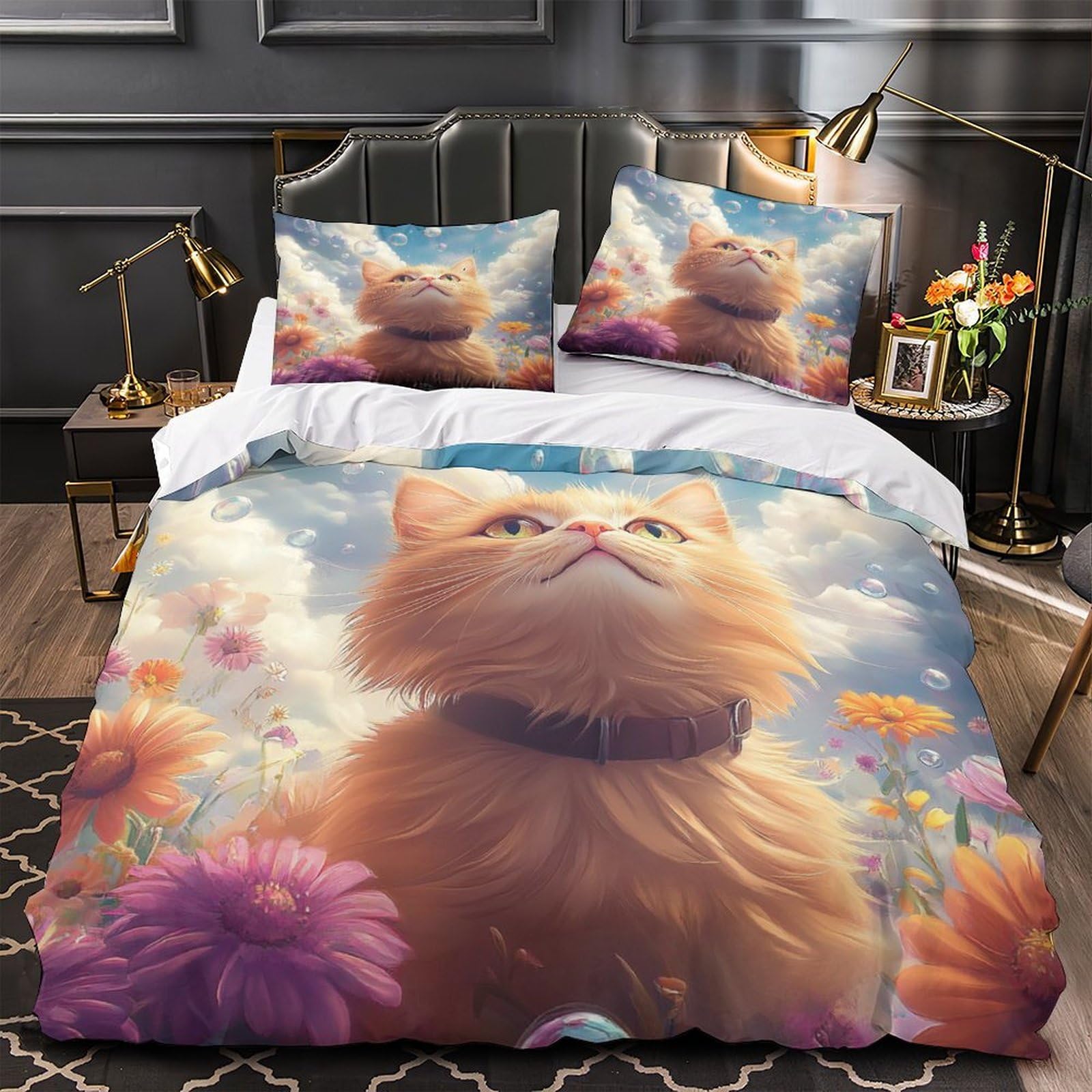 Housse de couette chat mignon 260x220cm pour réchauffer vos nuits