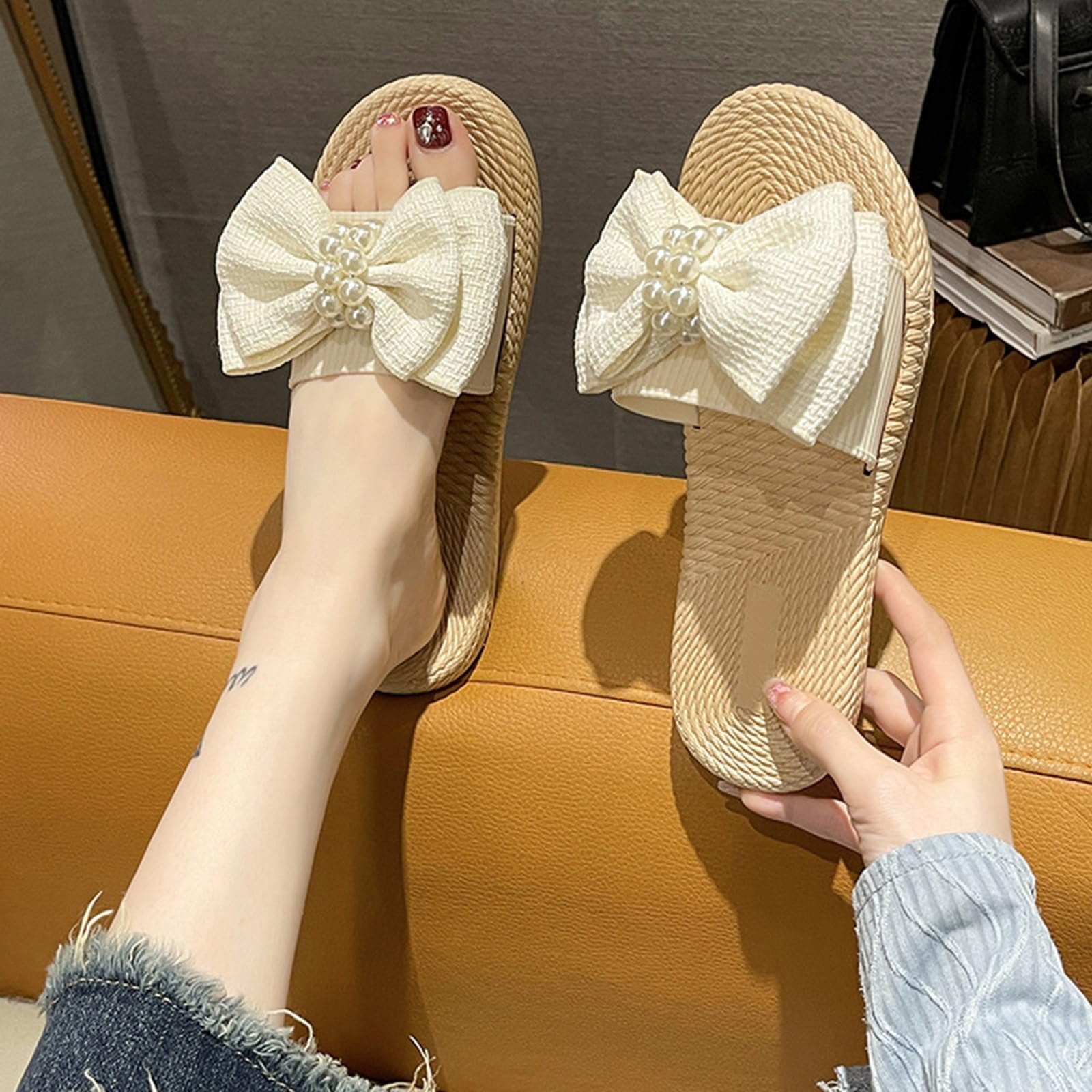 Chanclas de verano bajas para mujer - Sandalias de cuerda con cuña