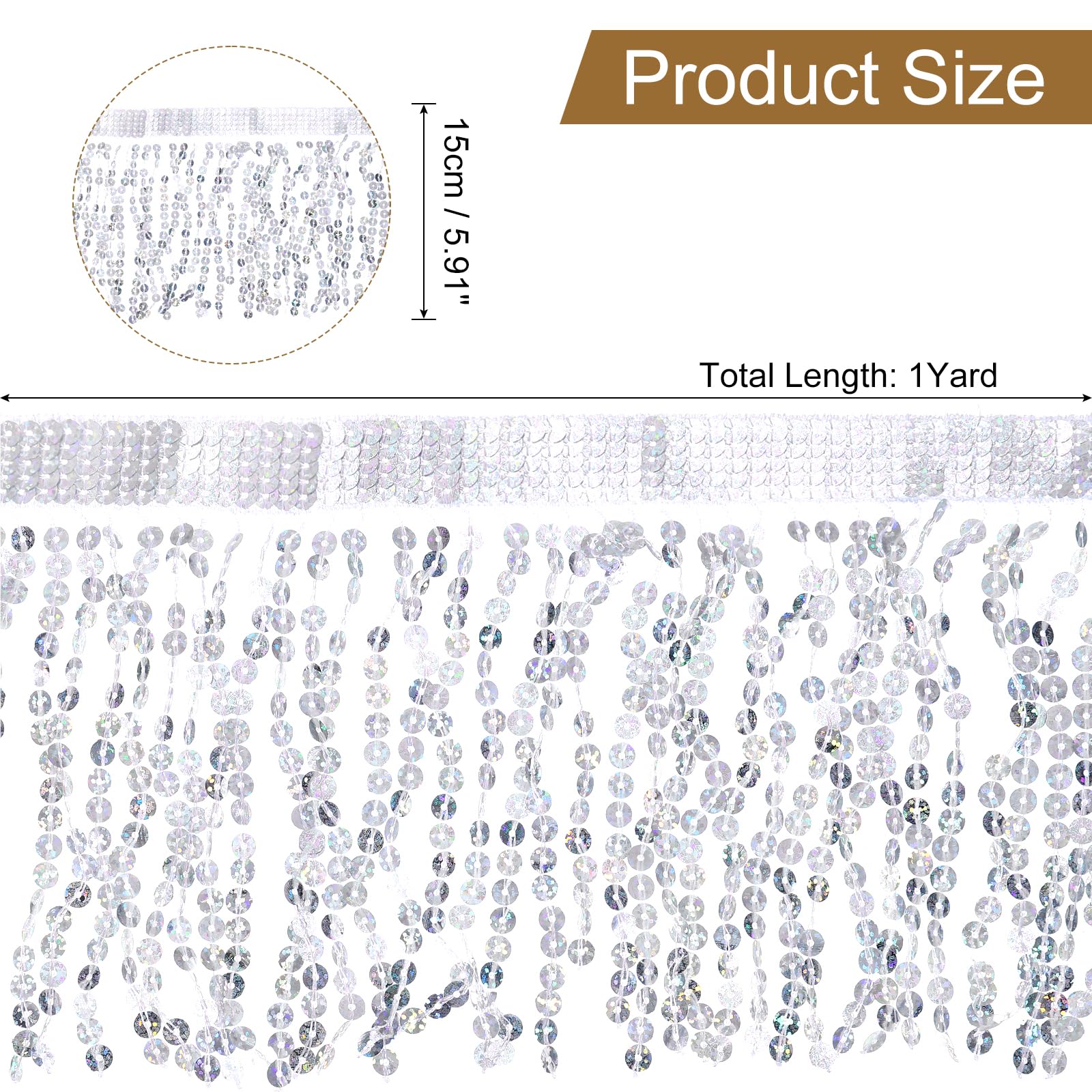 uxcell 1 Yard 6 Inch Sequins Fringe Trim, Sequins Lace Sparkling Fringe Trim Tassel Ribbon for DIY Latin Dance Dress Clothing Sewing Craft Decor (Silver)
