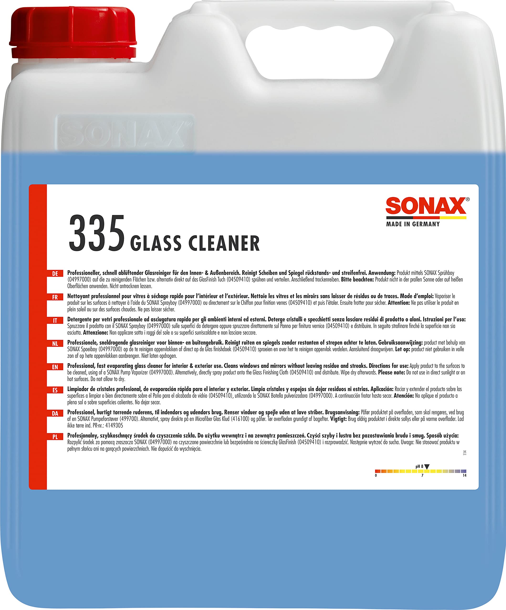 SONAX PROFILINE Glass Cleaner (10 Liter) Glasreiniger für den Innen- und Außenbereich für den professionellen Einsatz | Art-Nr.03356000