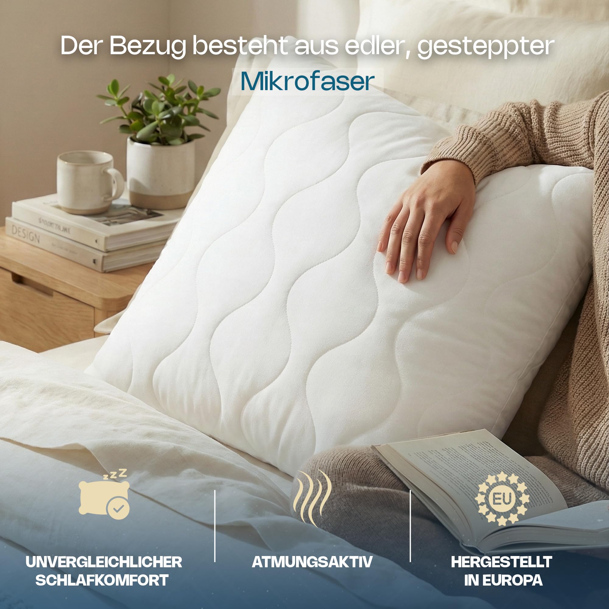 SuperKissen24. 2er Set Kopfkissen aus Mikrofaser 80x80 cm mit Polyester Kissenfüllung - waschbares Innenkissen geeignet für Allergiker - Couchkissen, Sofakissen, Dekokissen - Good Sleep Weiß