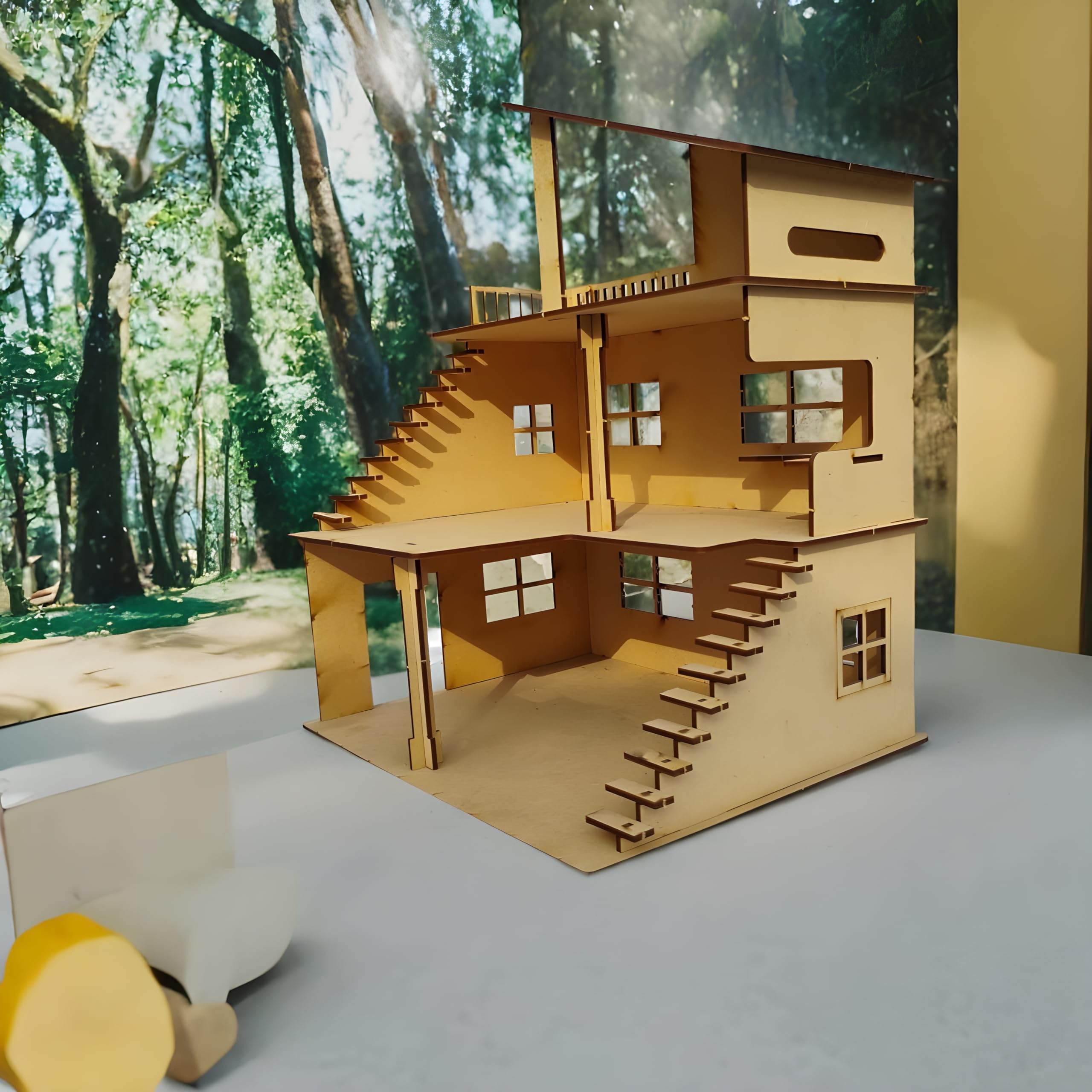 Diy House Kit, Doll Kit 4.3 * 7.3 Inch with Rotate Music Box House Kit for Decoration