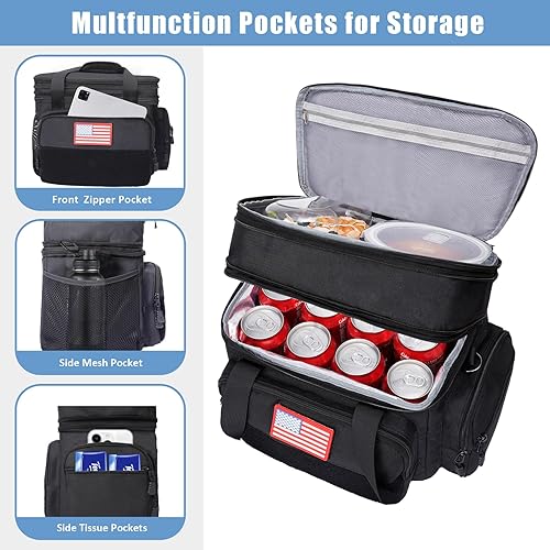Miniatura 6 de Lonchera aislada de 16 L para hombres y mujeres, lonchera táctica de doble cubierta con forro resistente a fugas, correa de hombro ajustable para el