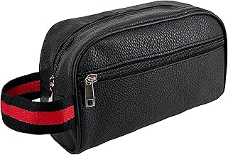 Men's Leather Wrist Bag, Beauty Case, Travel Bag, Small Hand Bag with Strap, Litchi Leather, classic