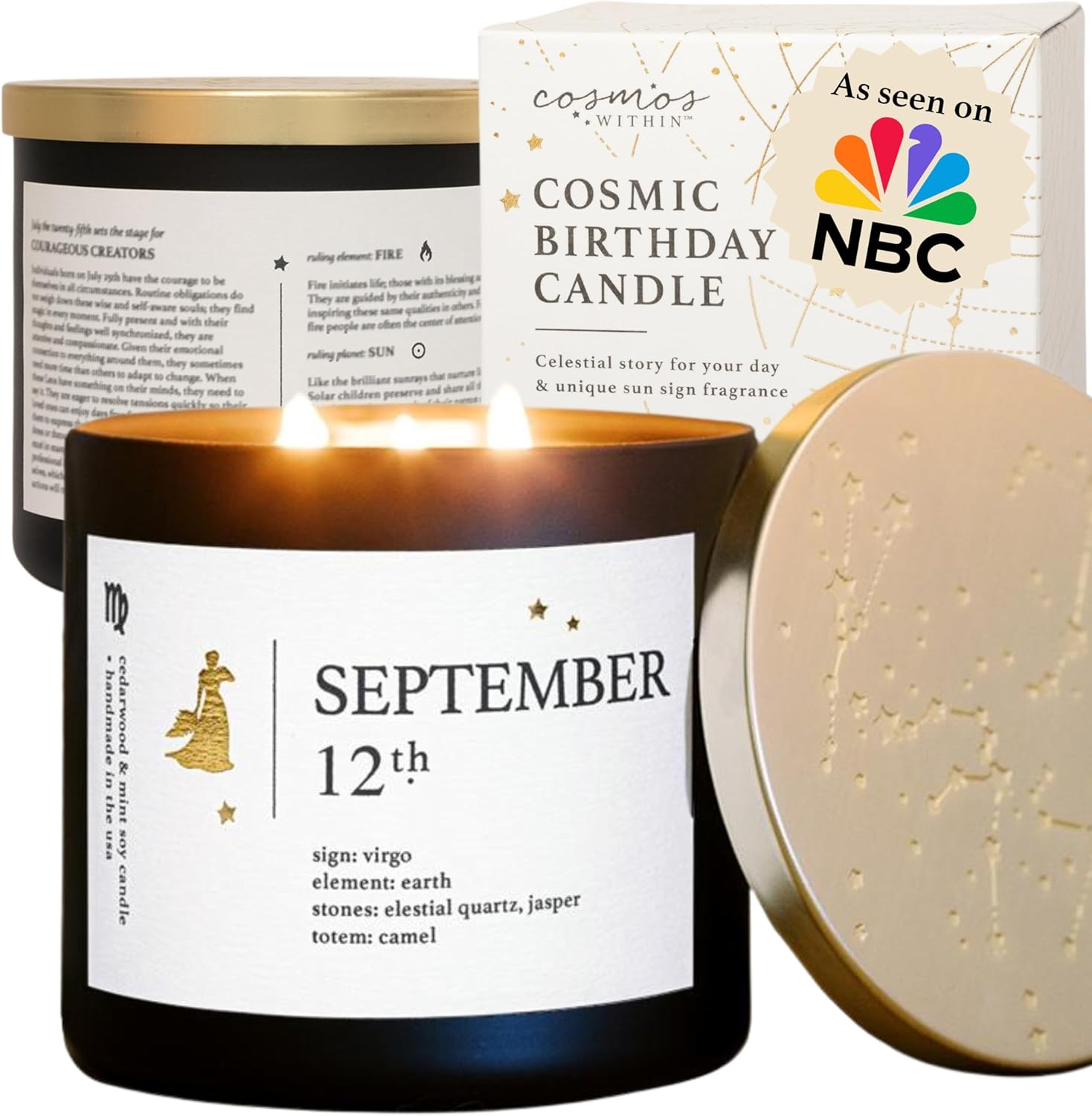 Personalized Virgo Zodiac Candle & Daily Affirmation Gift