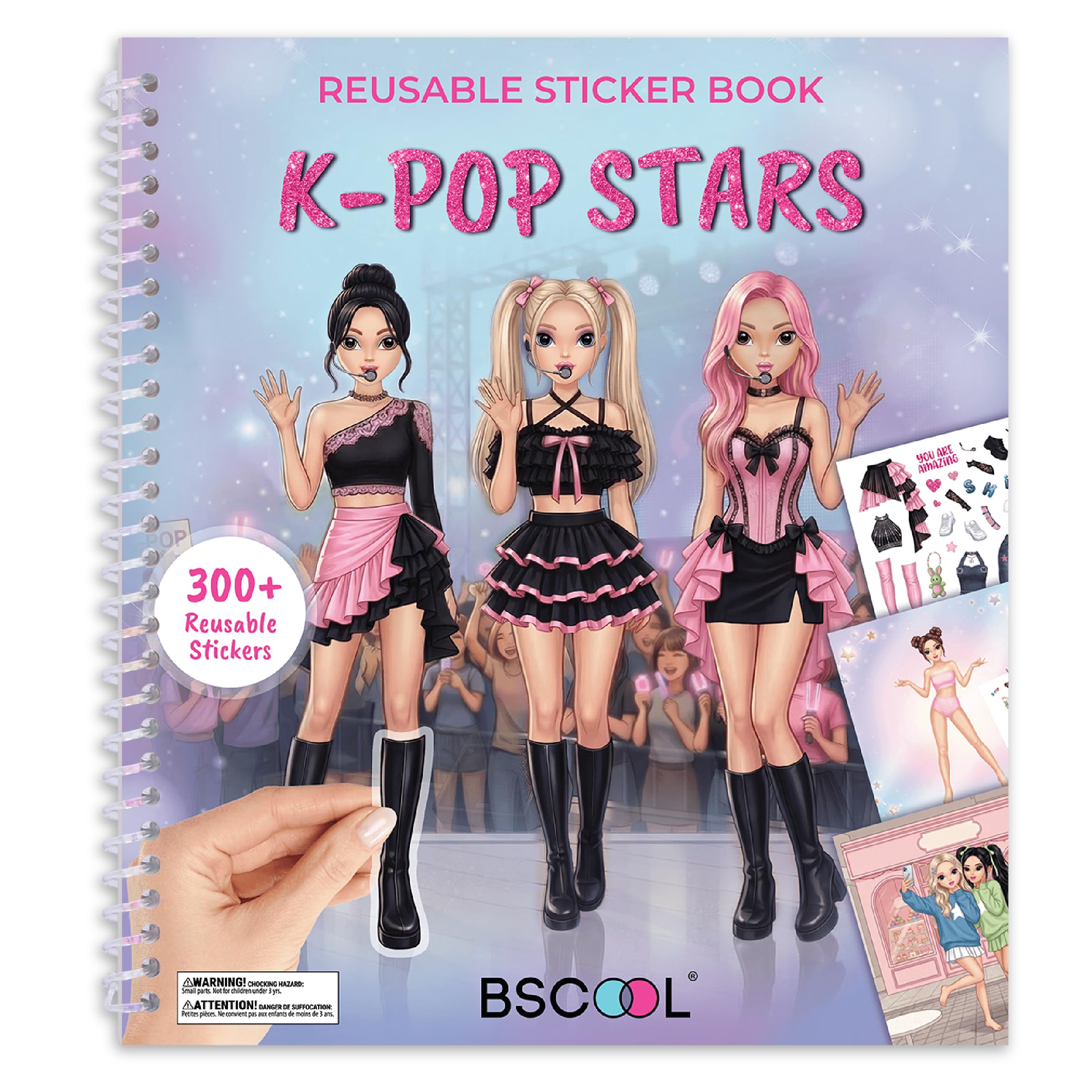 BSCOOL Reusable Sticker Book for Kids – K-Pop Stars Dress Up Activity Book with 300+ Reusable Stickers, Fashion Styling Play Set for Girls Ages 5-8, Creative Gift Toy